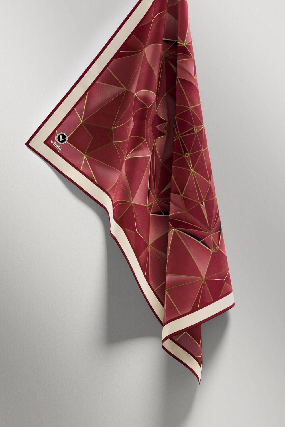 Twill Geometrik Desenli Mürdüm Renkli 90x90 Eşarp (İpek İçermez) Kenar Dikiş Şekli El Dikişli