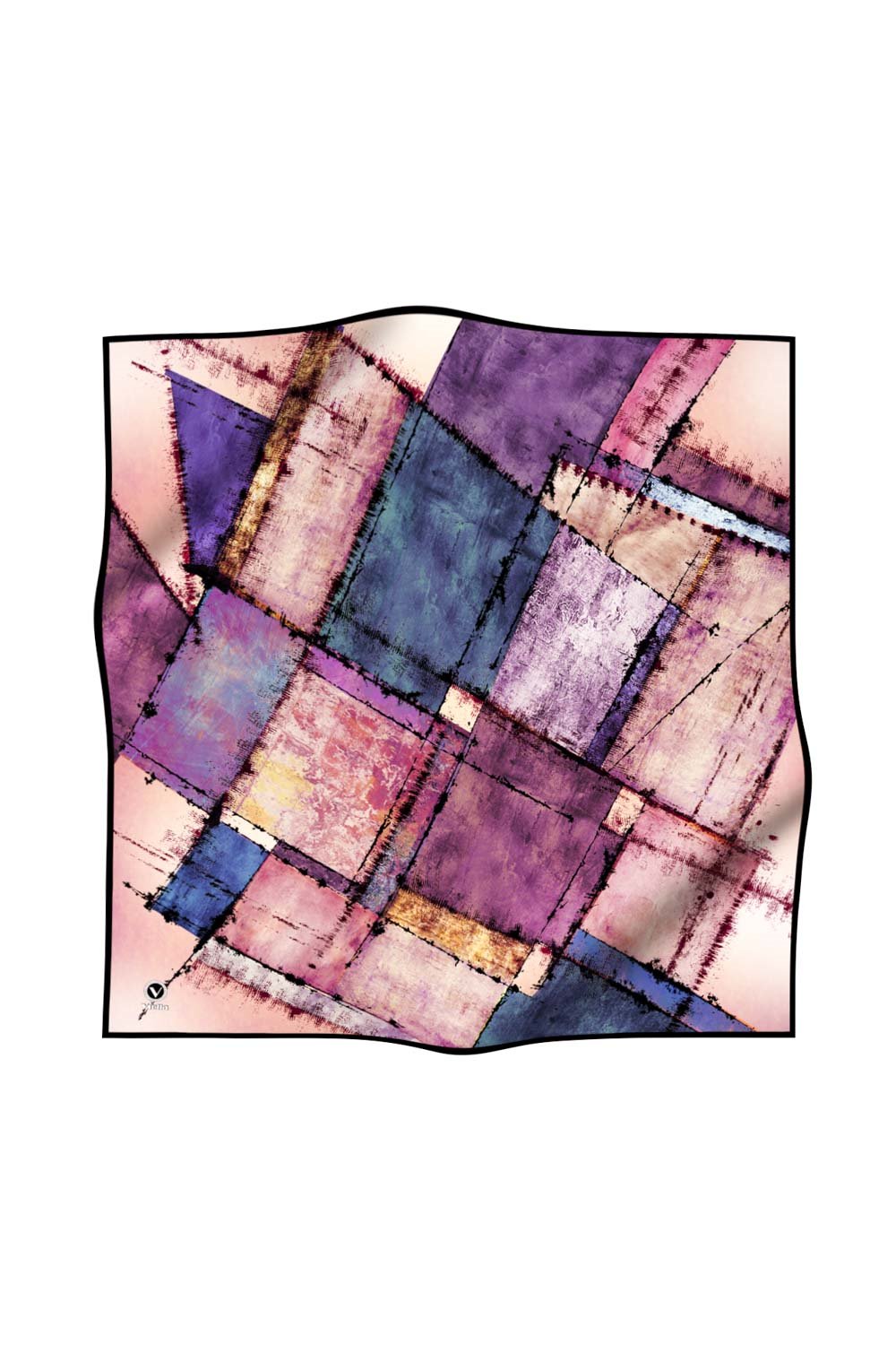 Twil Yamalı Ve Geometrik Desenli Lila Renkli 90x90 Eşarp (İpek İçermez) Dikim Şekli : El Dikişi