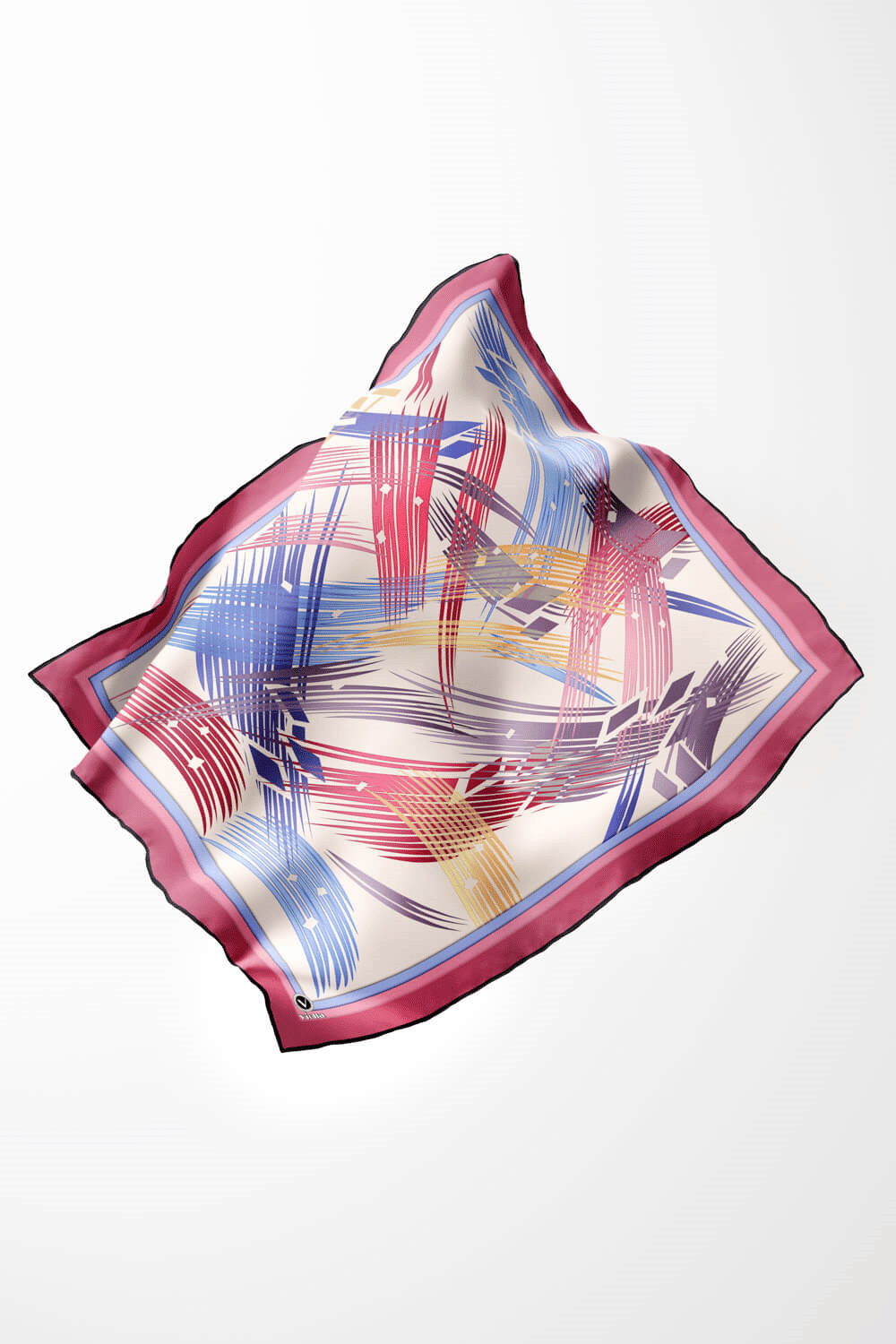 Twill Geometrik Desenli Pembe Renkli 90x90 Eşarp (İpek İçermez) Kenar Dikiş Şekli El Dikişli