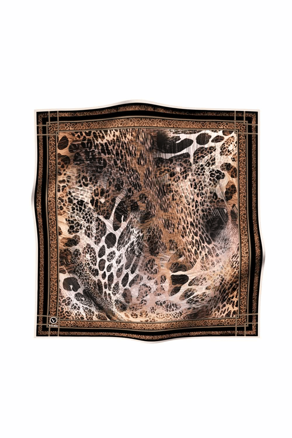 Twill Leopar Desenli Siyah Renkli 90x90 Eşarp (İpek İçermez) Kenar Dikiş Şekli El Dikişli
