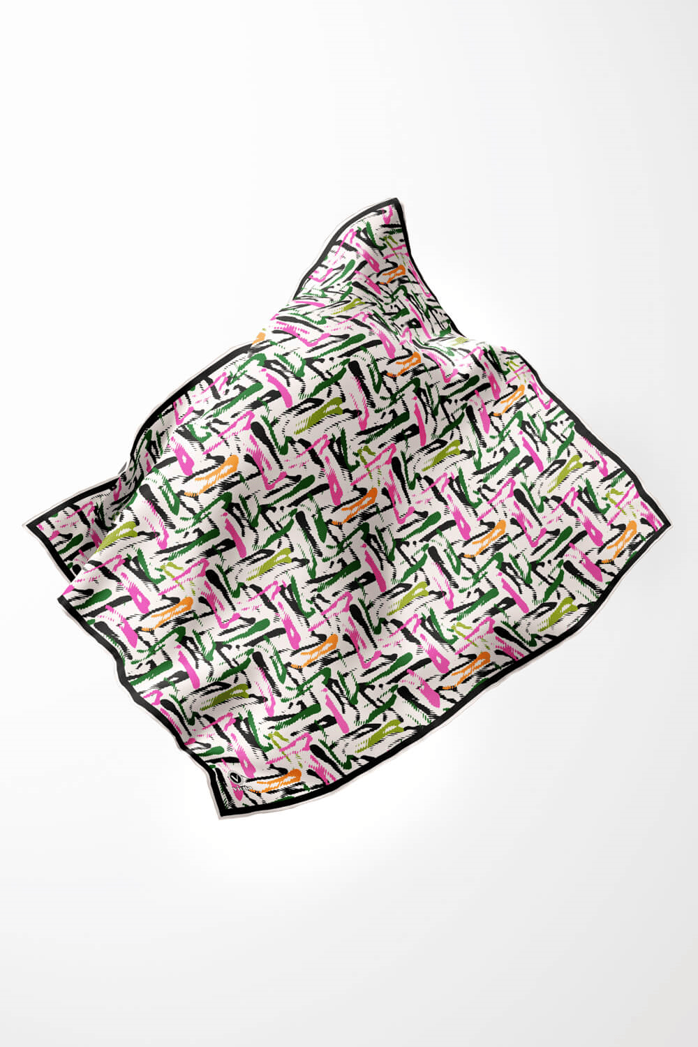 Twill Geometrik Desenli Pembe - Zümrüt Yeşili Renkli 90x90 Eşarp (İpek İçermez) Dikim Şekli : El Dikişi