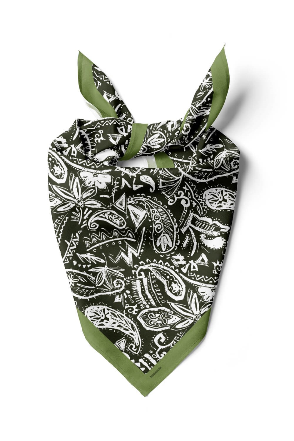 D65 Kadın Egzotik Desenli Bandana 50x50 Koyu Yeşil DG0363-22