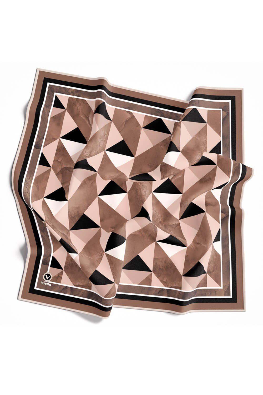 Twill Geometrik Desenli Vizon Renkli 90x90 Eşarp (İpek İçermez) Kenar Dikiş Şekli El Dikişli