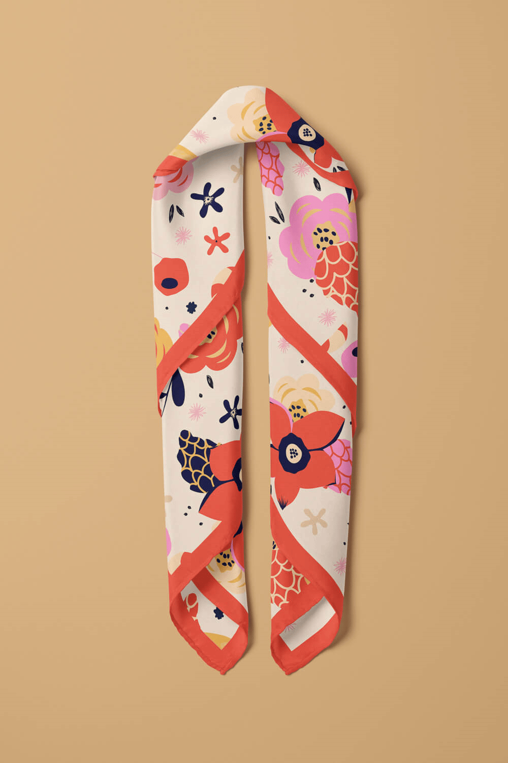 Saten İpek Çiçek Desenli Kadın Bandana