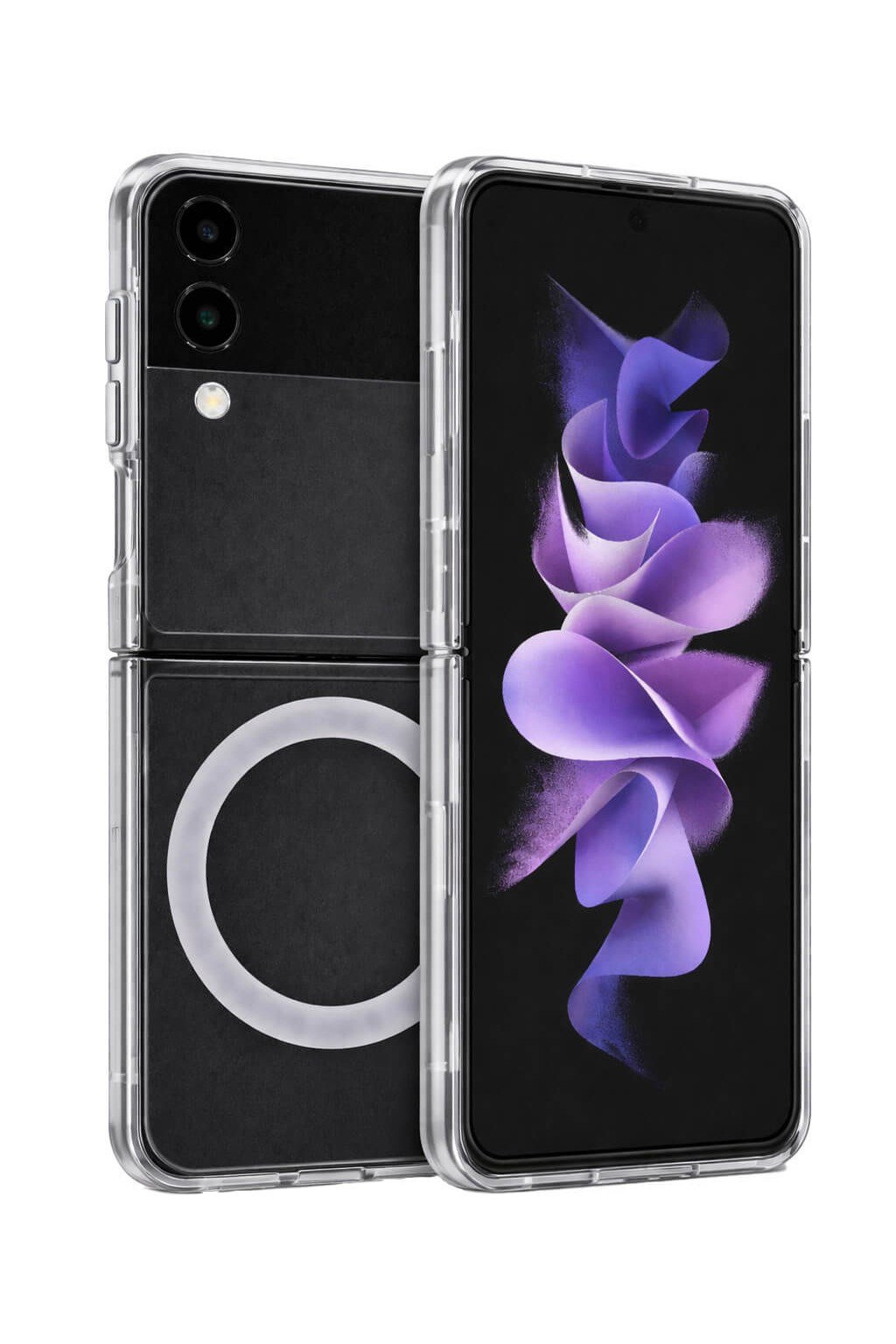 Samsung Galaxy Z Flip 4 Uyumlu Kamera Korumalı Magsafe Wireless Şarj Özellikli Lüks Şeffaf Silikon Telefon Kılıfı