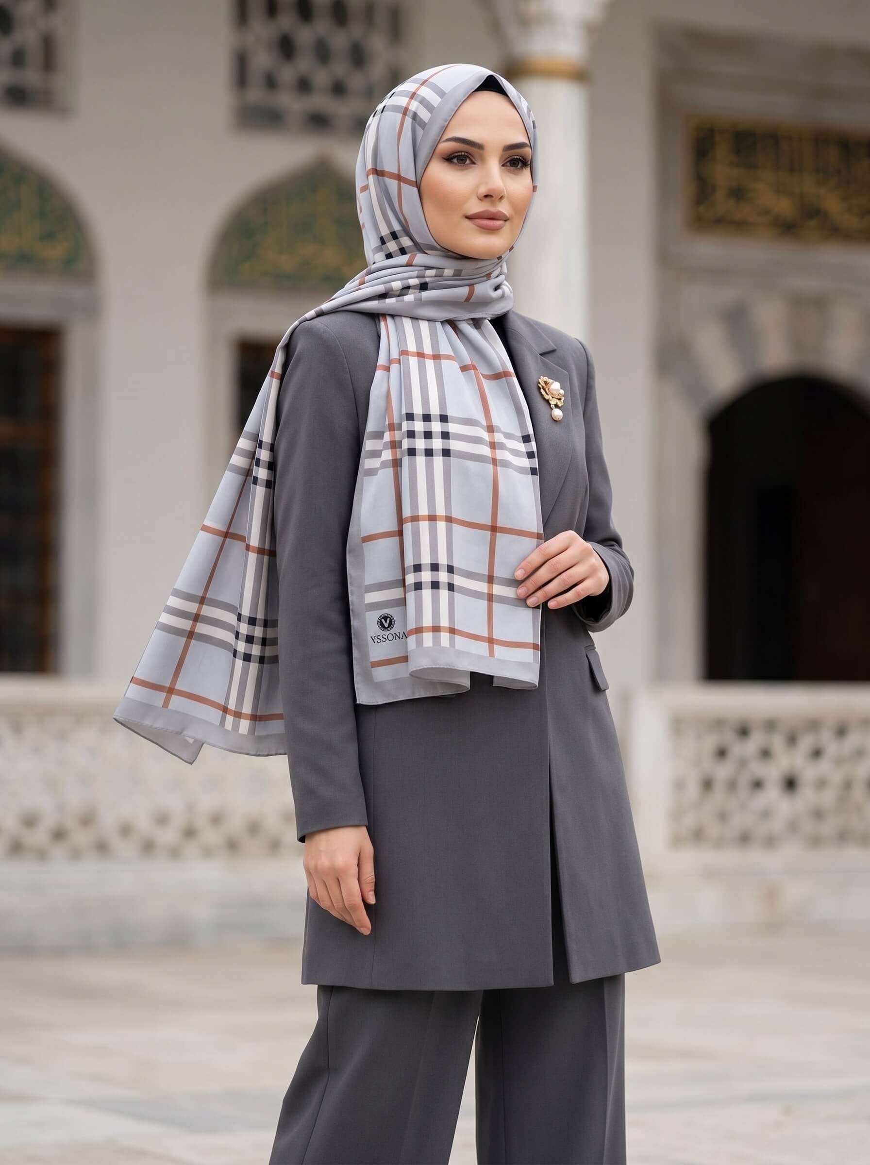 KREP EKOSE DESENLİ GRİ RENKLİ 75X195 KIRIŞMAZ ŞAL