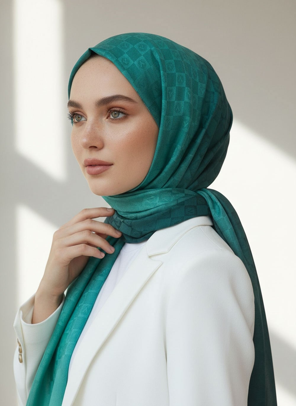 Vissona %57 İPEK %43 PAMUK Degrade Desenli Mint Yeşili Renkli Şal -  70x190 Dikiş Tipi İtalyan Dikişli