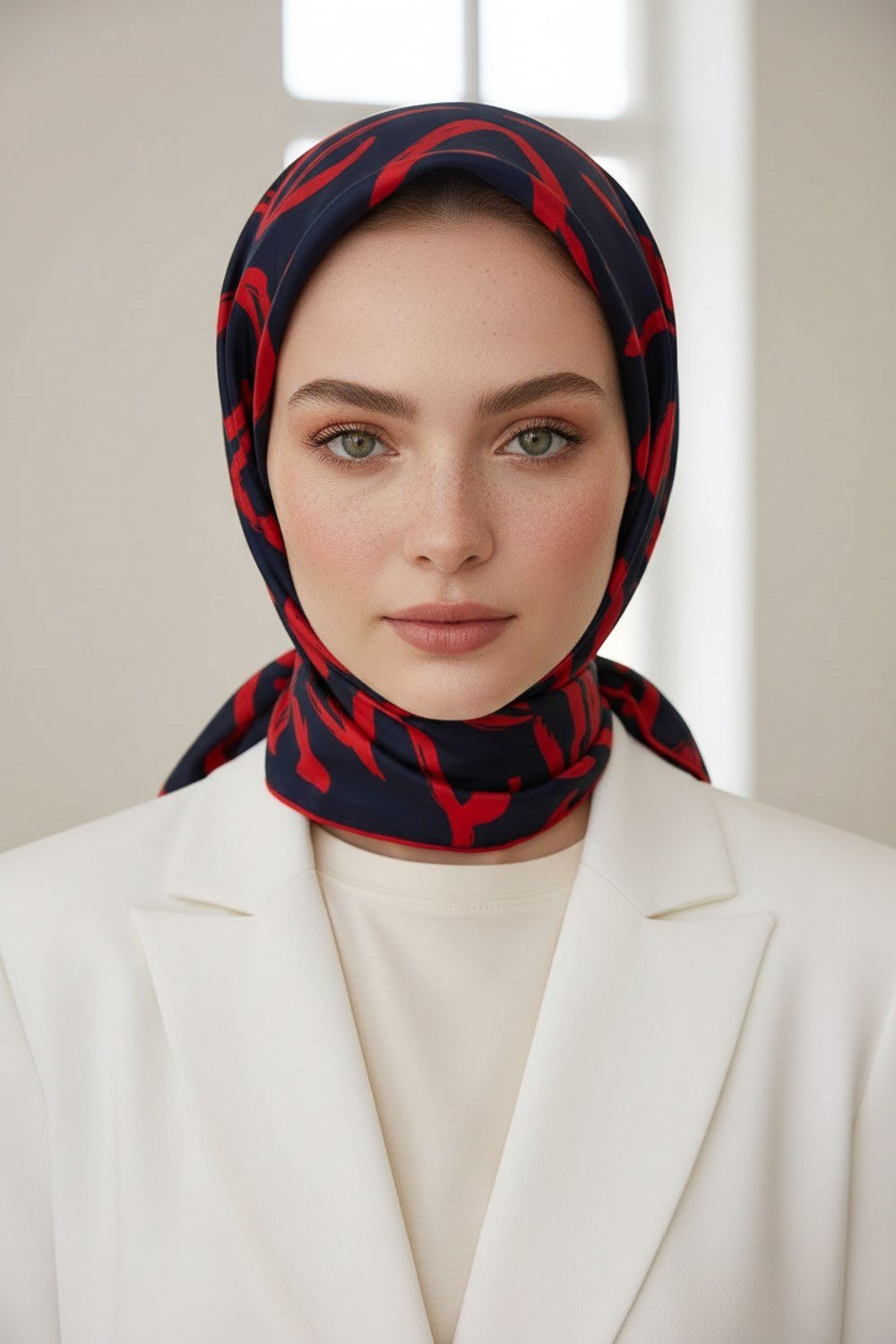 %100 Twill İpek Büyük Çiçek Desenli Lacivert - Kırmızı Renkli 90x90 Eşarp Dikim Şekli : El Dikişi
