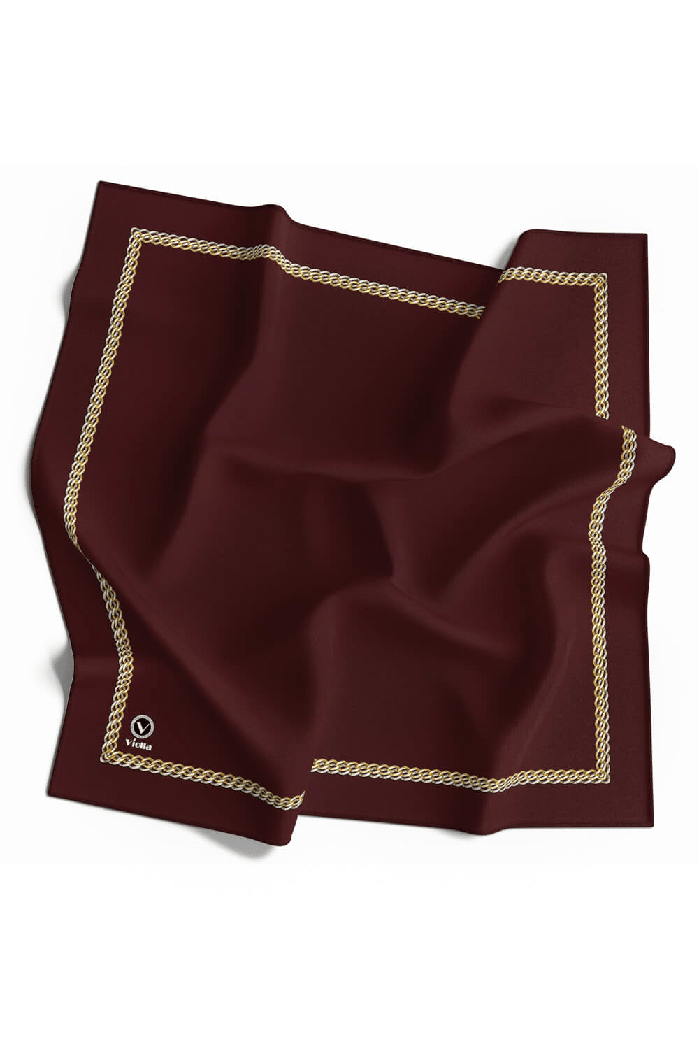 Twill Kenar Motifi Zincir Desenli Düz Bordo Renkli 90x90 Dikim Şekli : El Dikişi Eşarp (İpek İçermez)