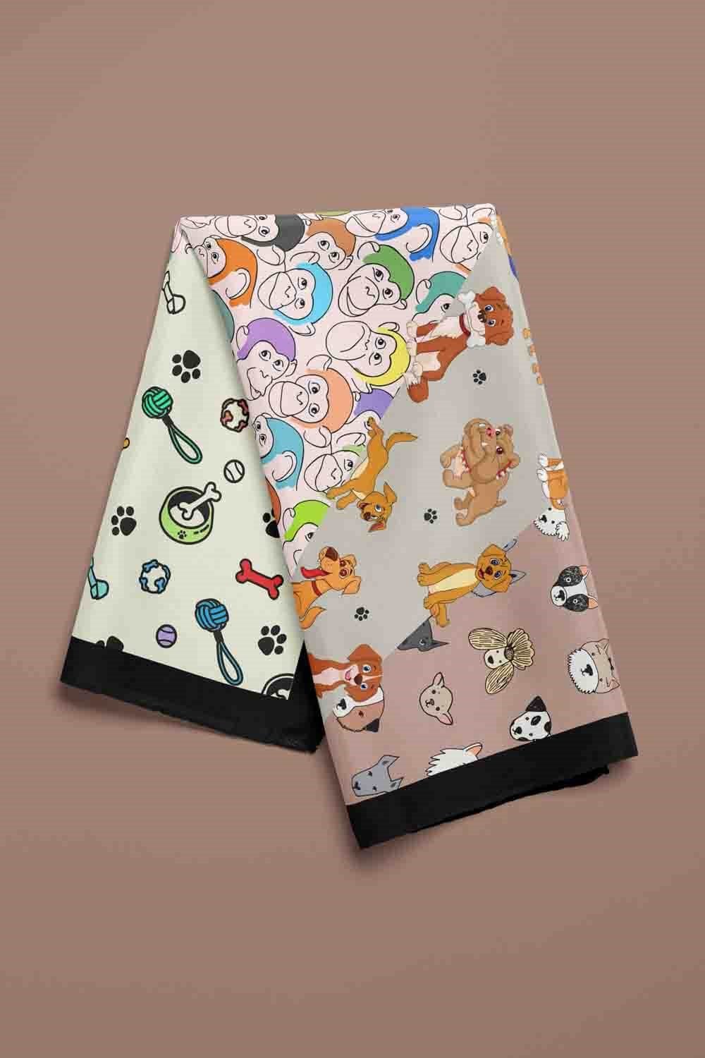 Violla D4 Dog Monkey Desenli Krem Kırmızı Köpek Bandanası DG5575 45x45