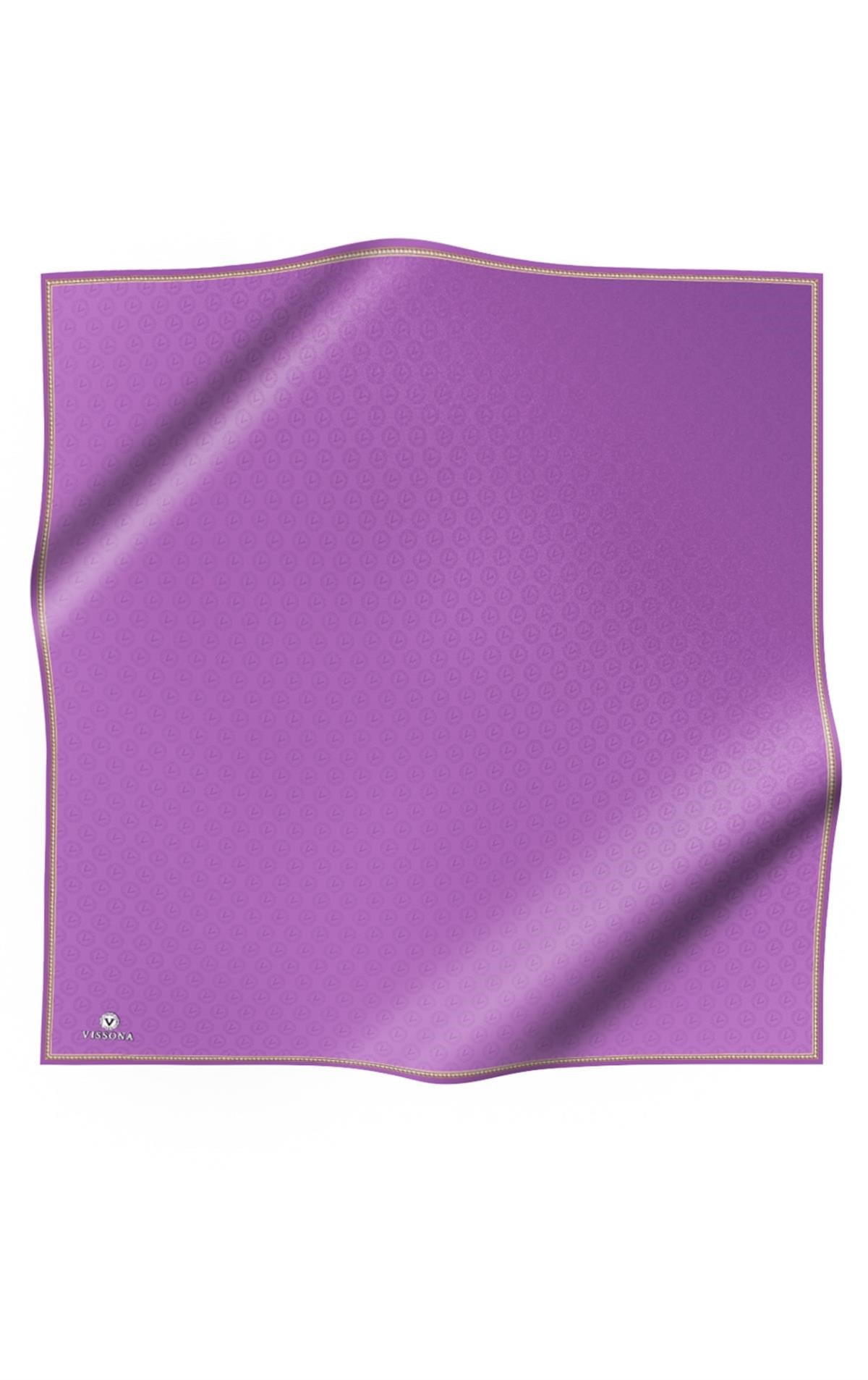 % 57 İPEK % 43 VİSKON Twill İpek Monogram Desenli Mor Renkli 90x90 Eşarp Dikim Şekli : El Dikişi