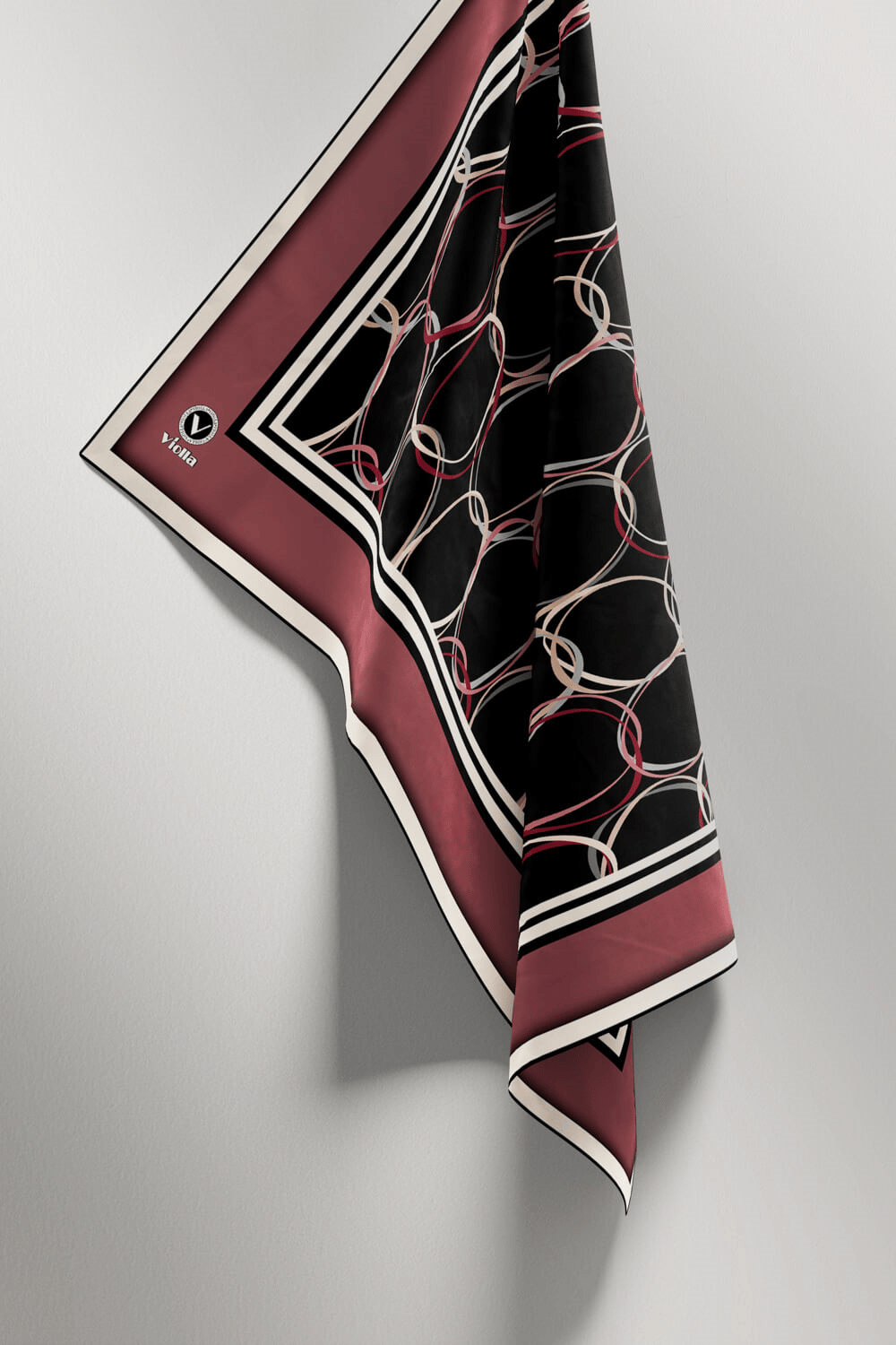 Twill Halka Desenli Gül Kurusu Renkli 90x90 Eşarp (İpek İçermez) Kenar Dikiş Şekli El Dikişli