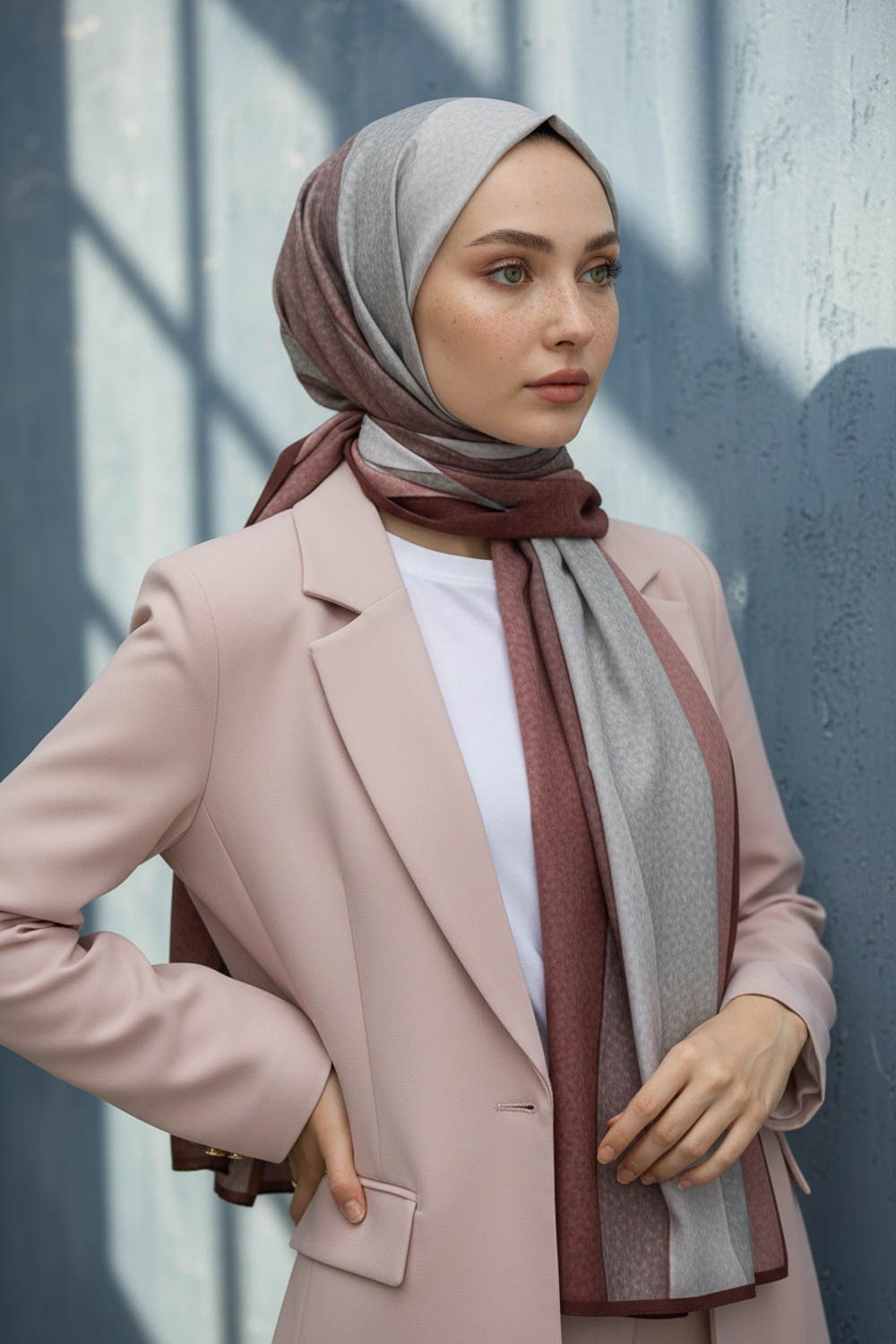KREP DALGA DESENLİ GÜL KURUSU RENKLİ 75X195 KIRIŞMAZ ŞAL