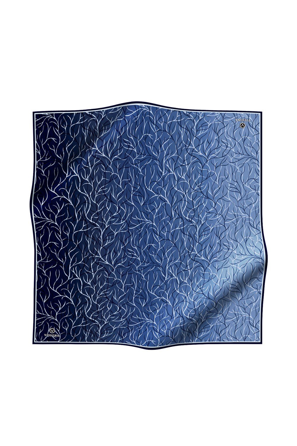 %100 Twill İpek Degrade Desenli Lacivert Renkli 90x90 Eşarp Dikim Şekli : El Dikişi