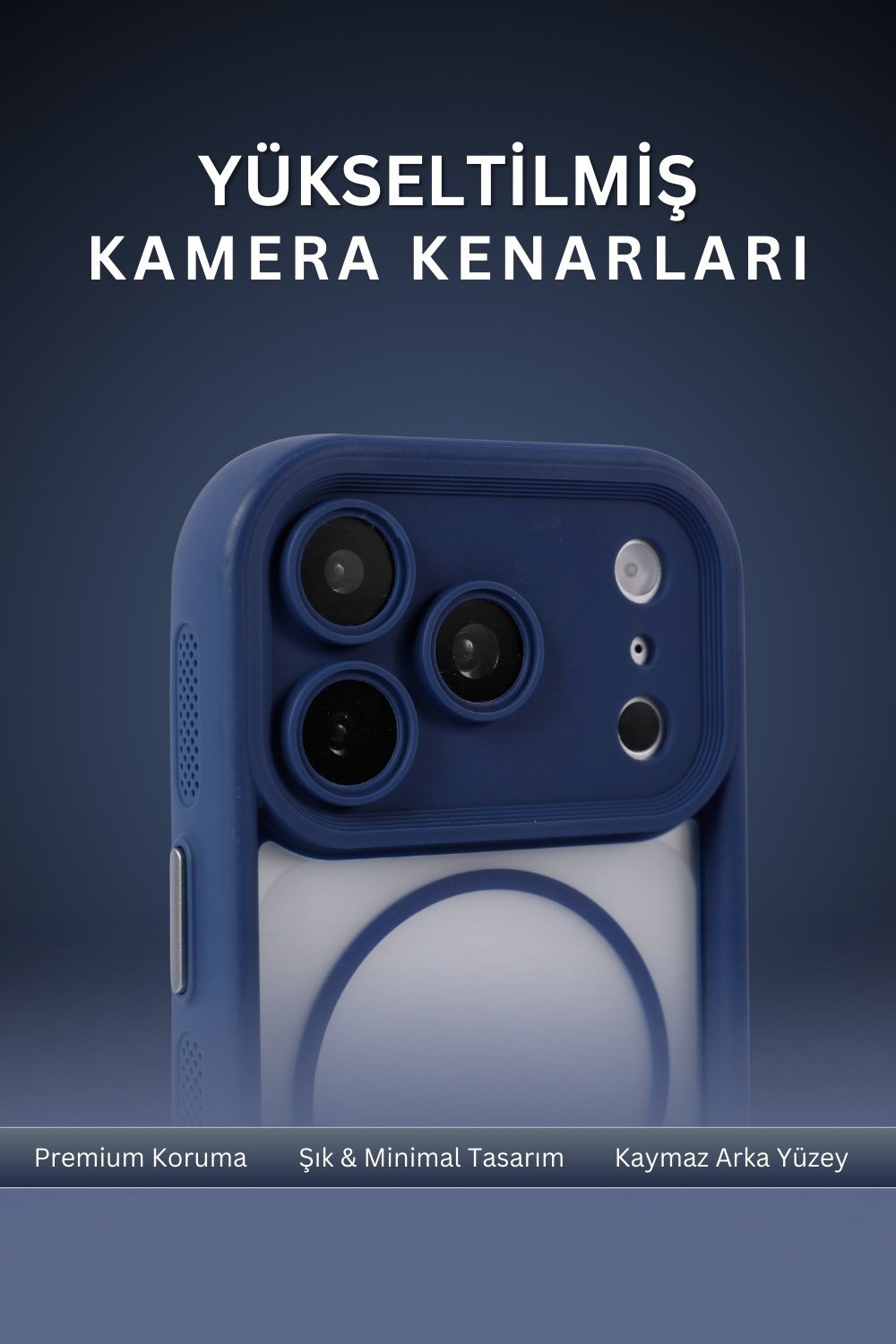 iPhone 17 Pro Max Kılıf – Kamera Korumalı – MagSafe Uyumlu – Lacivert Renk – Mat Silikon Telefon Kılıfı