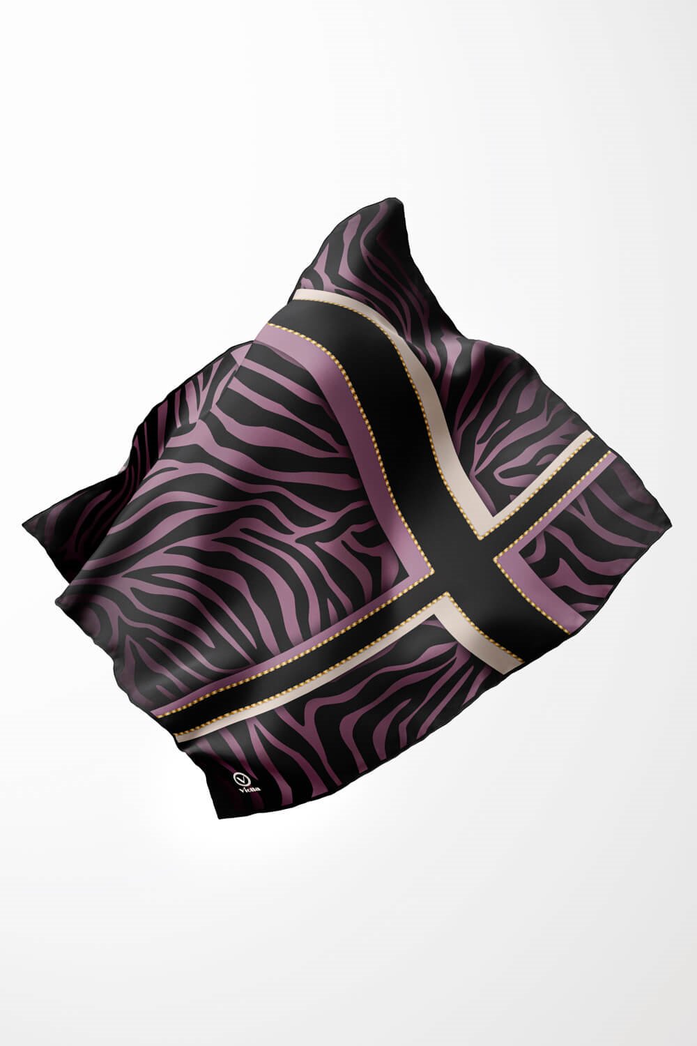 Twill Zebra Desenli Siyah - Lila Renkli 90x90 Eşarp (İpek İçermez) Dikim Şekli : El Dikişi