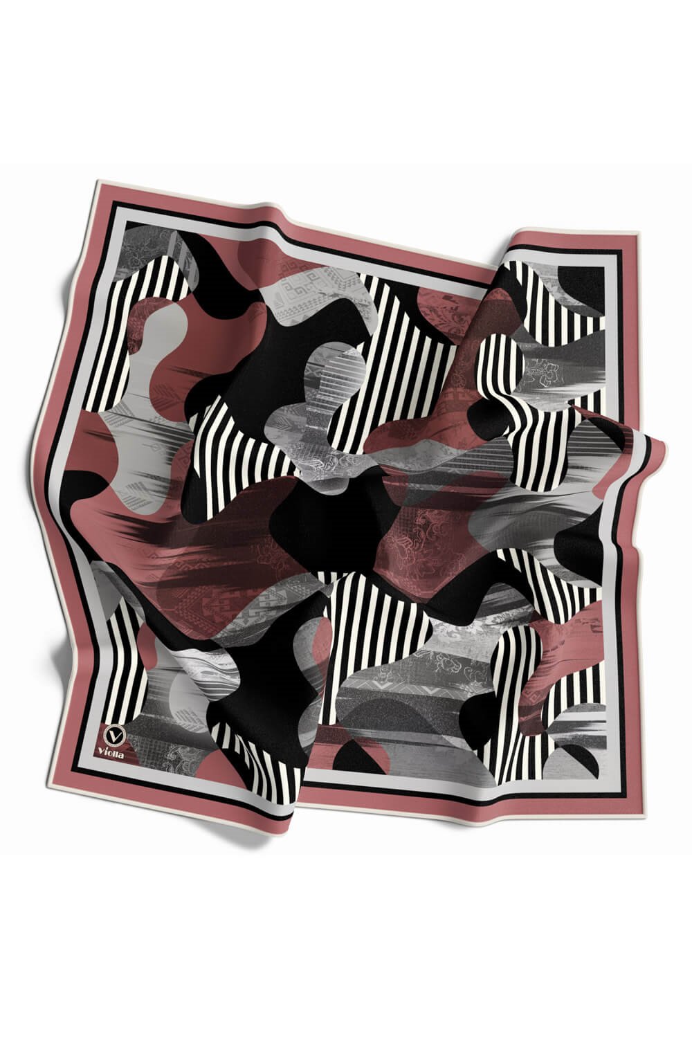 Twill Çizgili Geometrik Desenli Pudra Renkli 90x90 Eşarp (İpek İçermez)