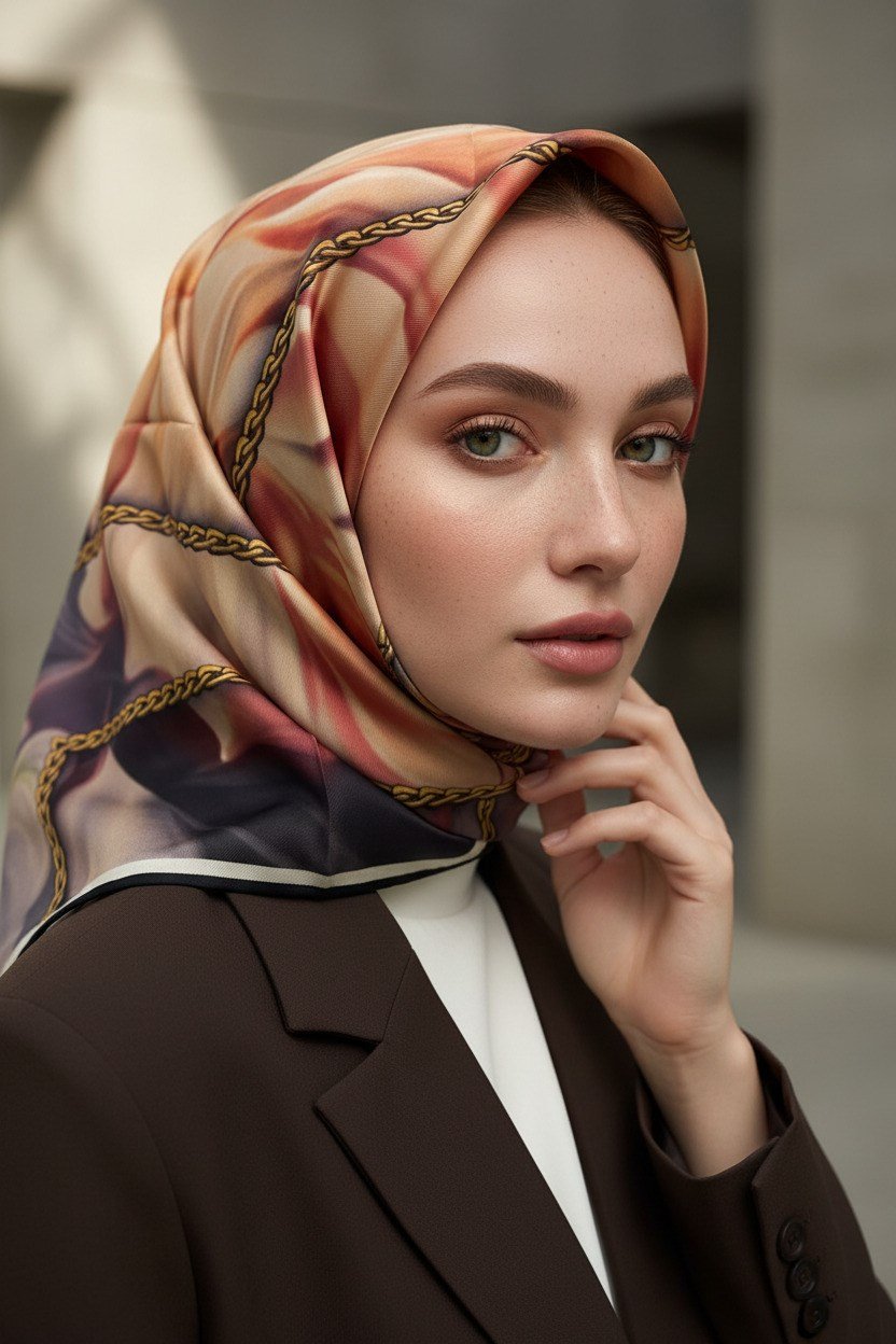 % 57 İPEK % 43 VİSKON Twill İpek Çiçek Geometrik Desenli tabalı kırmızılı Renkli 90x90 Eşarp Dikim Şekli : El Dikişi