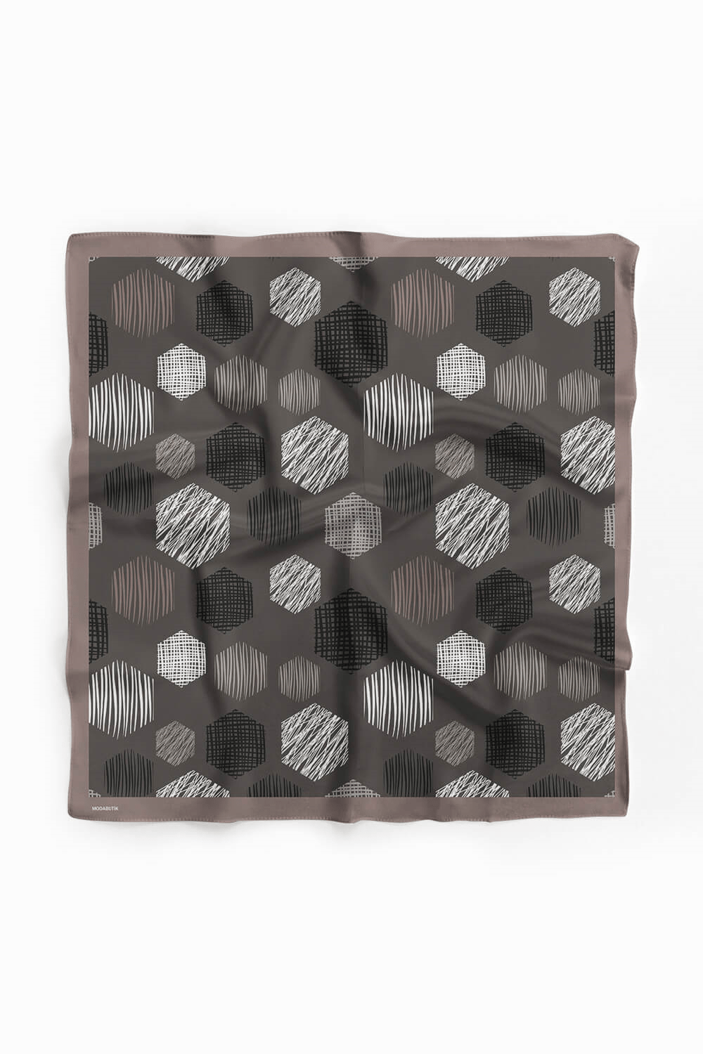 Y30 Kadın Petek Desenli Bandana 50x50 Siyah Beyaz DG0389-22