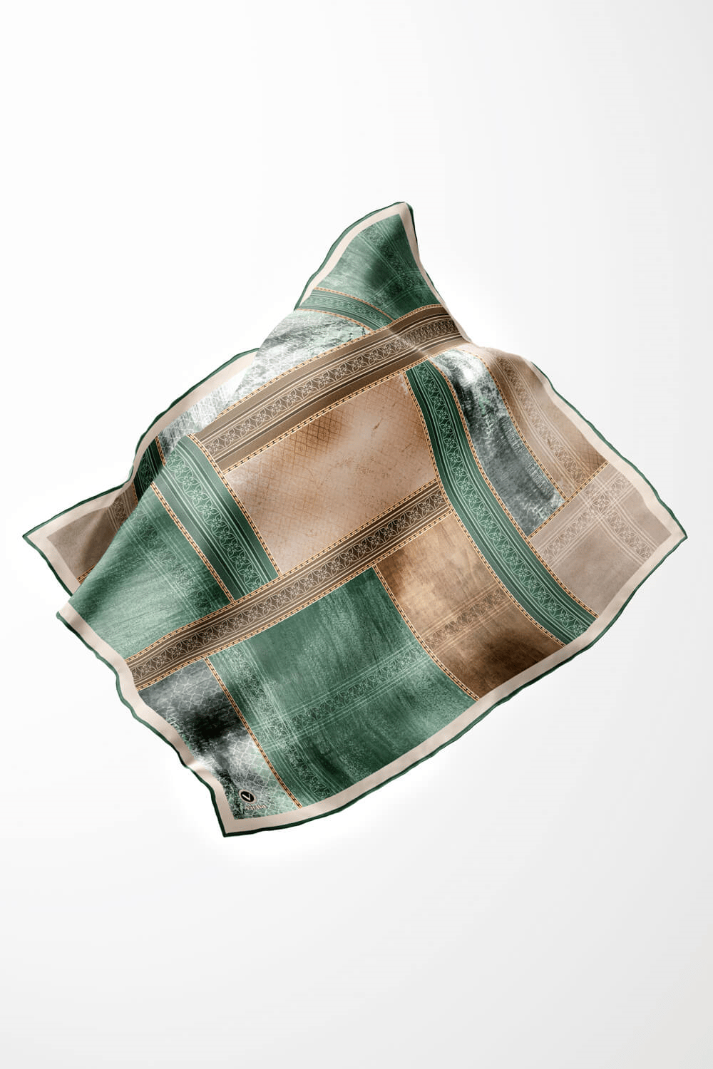 Twill Dokulu Ve Geometrik Desenli Petrol Yeşili Renkli 90x90 Eşarp (İpek İçermez) Dikim Şekli : El Dikişi