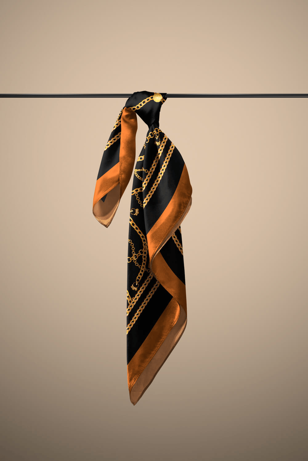 C28 Kadın Sarı Siyah Zincir Desenli 50x50 Bandana HYL DG01611-22