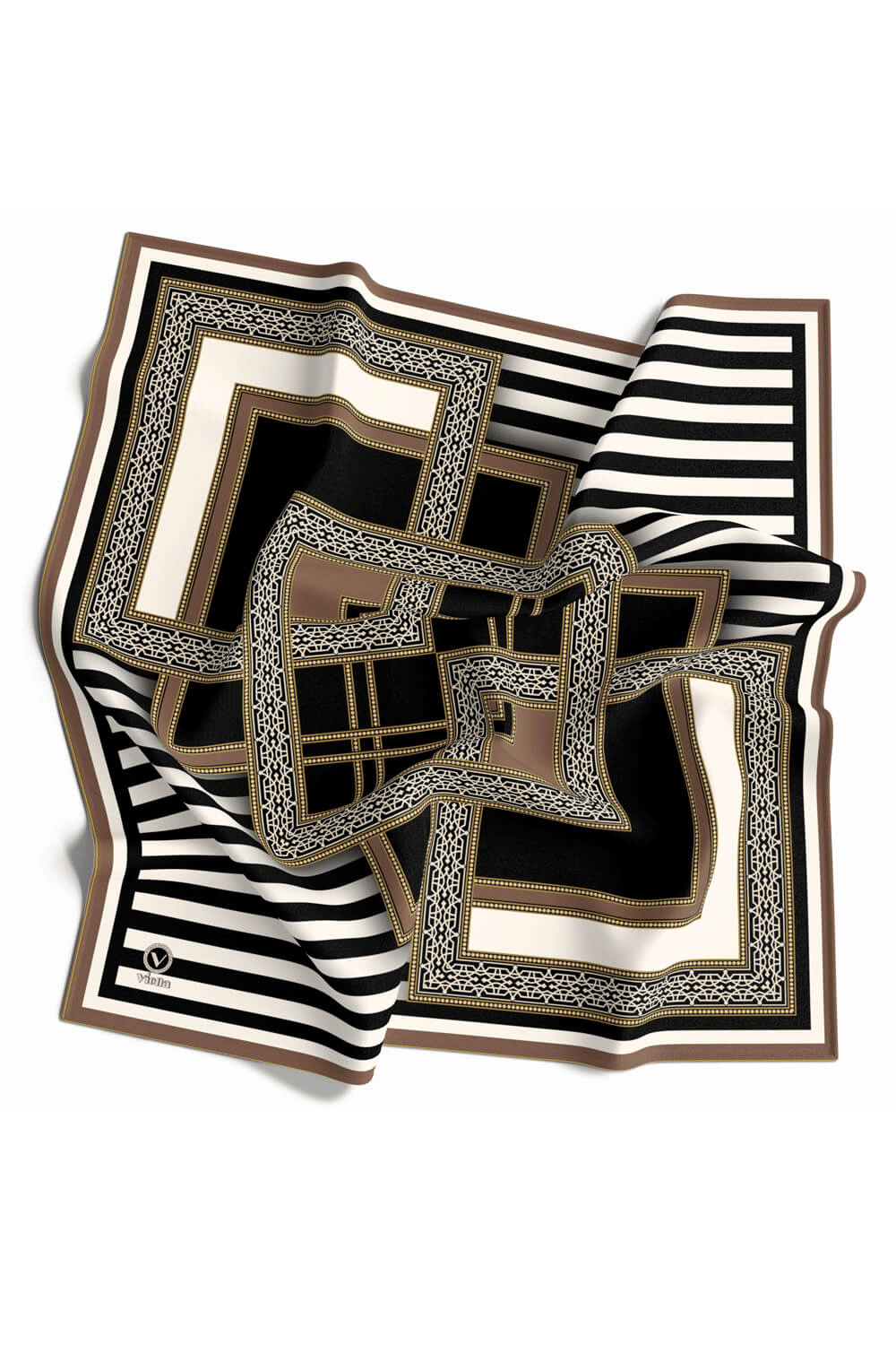 Twill Çizgili ve Kareli Desenli Vizon Renkli 90x90 Eşarp (İpek İçermez) Kenar Dikiş Şekli El Dikişli