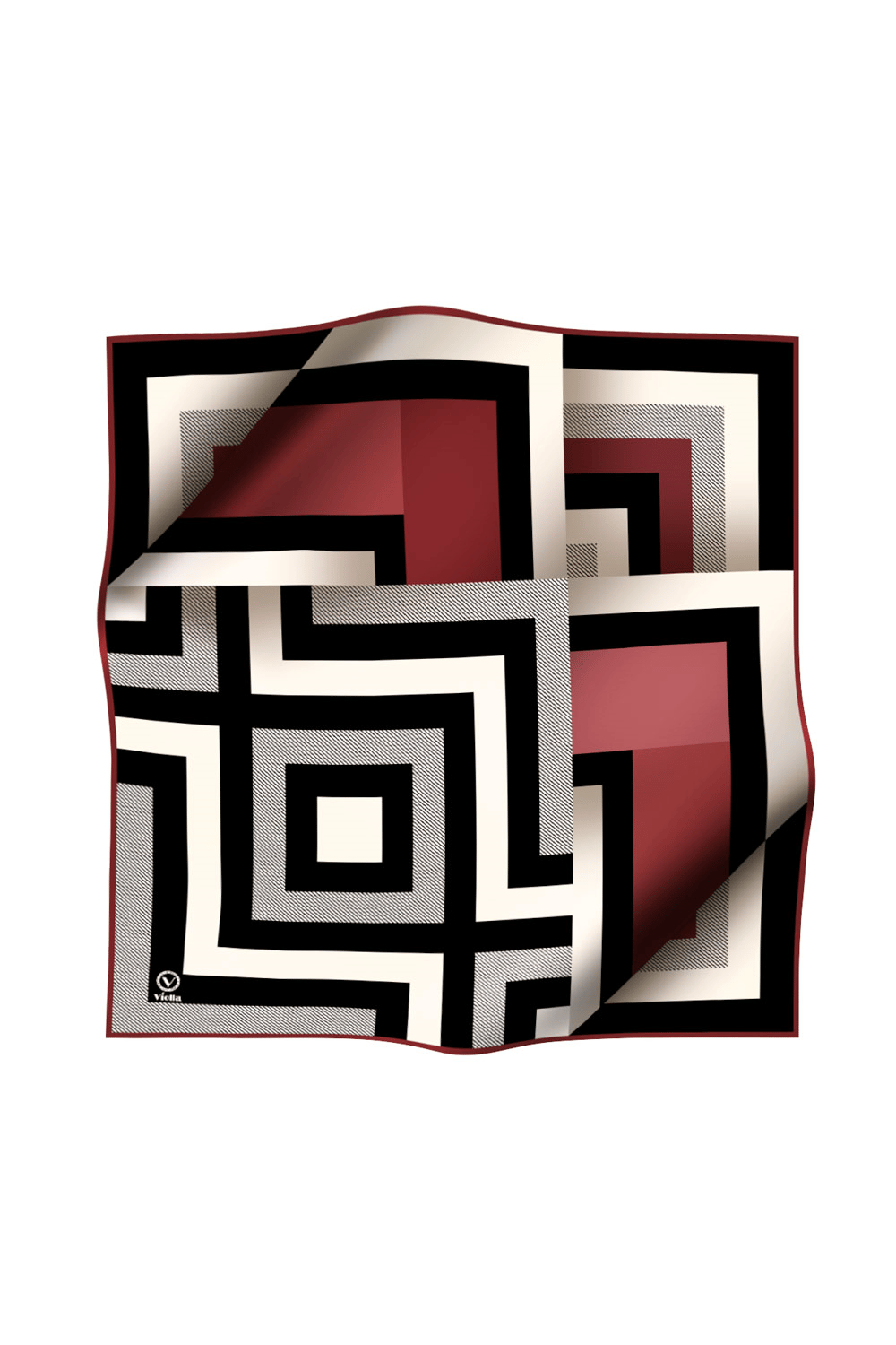 Twill Geometrik Desenli Bordo Renkli 90x90 Eşarp (İpek İçermez) Dikim Şekli : El Dikişi