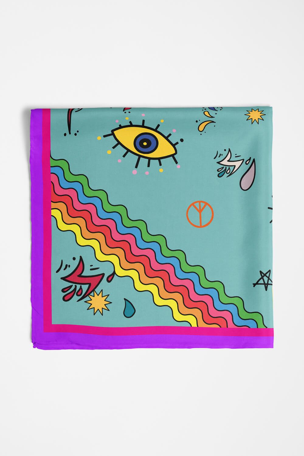 Vissona Göz Desenli %100  İpek Bandana 55x55
