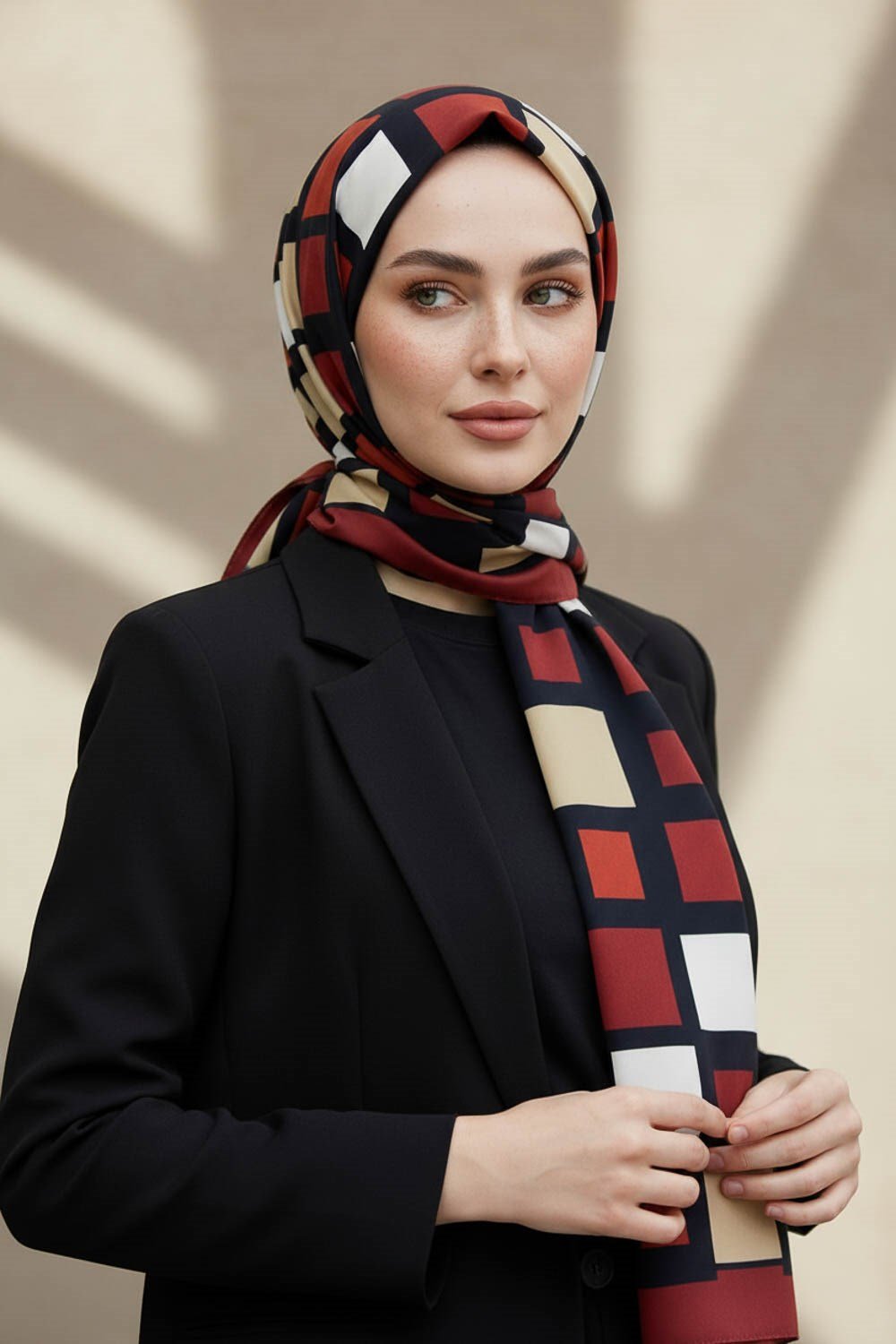 KREP KARE DESENLİ BORDO RENKLİ 75X195 KIRIŞMAZ ŞAL