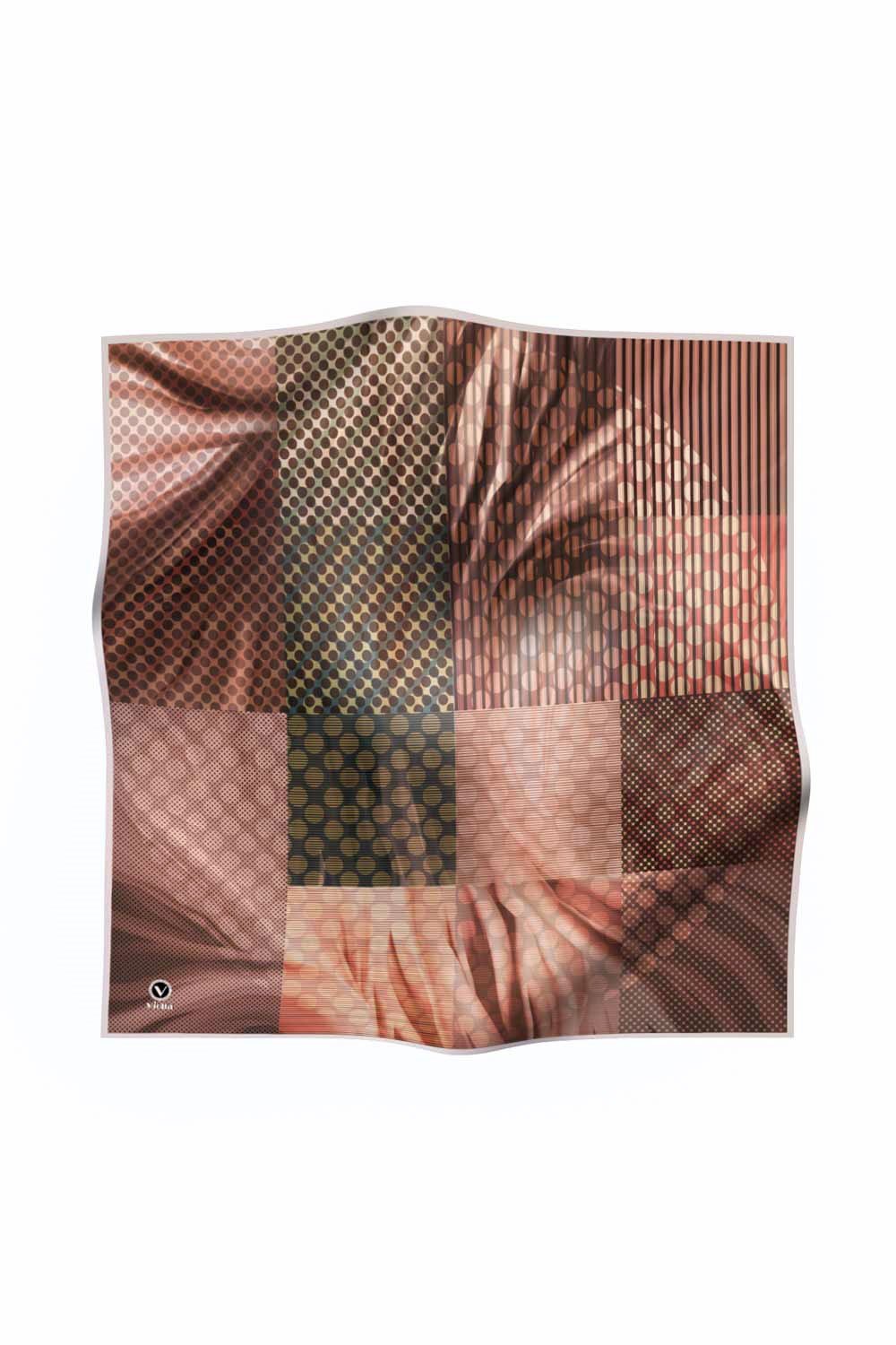 Twill Geometrik Desenli Bakır Renkli 90x90 Eşarp (İpek İçermez) Kenar Dikiş Şekli El Dikişli