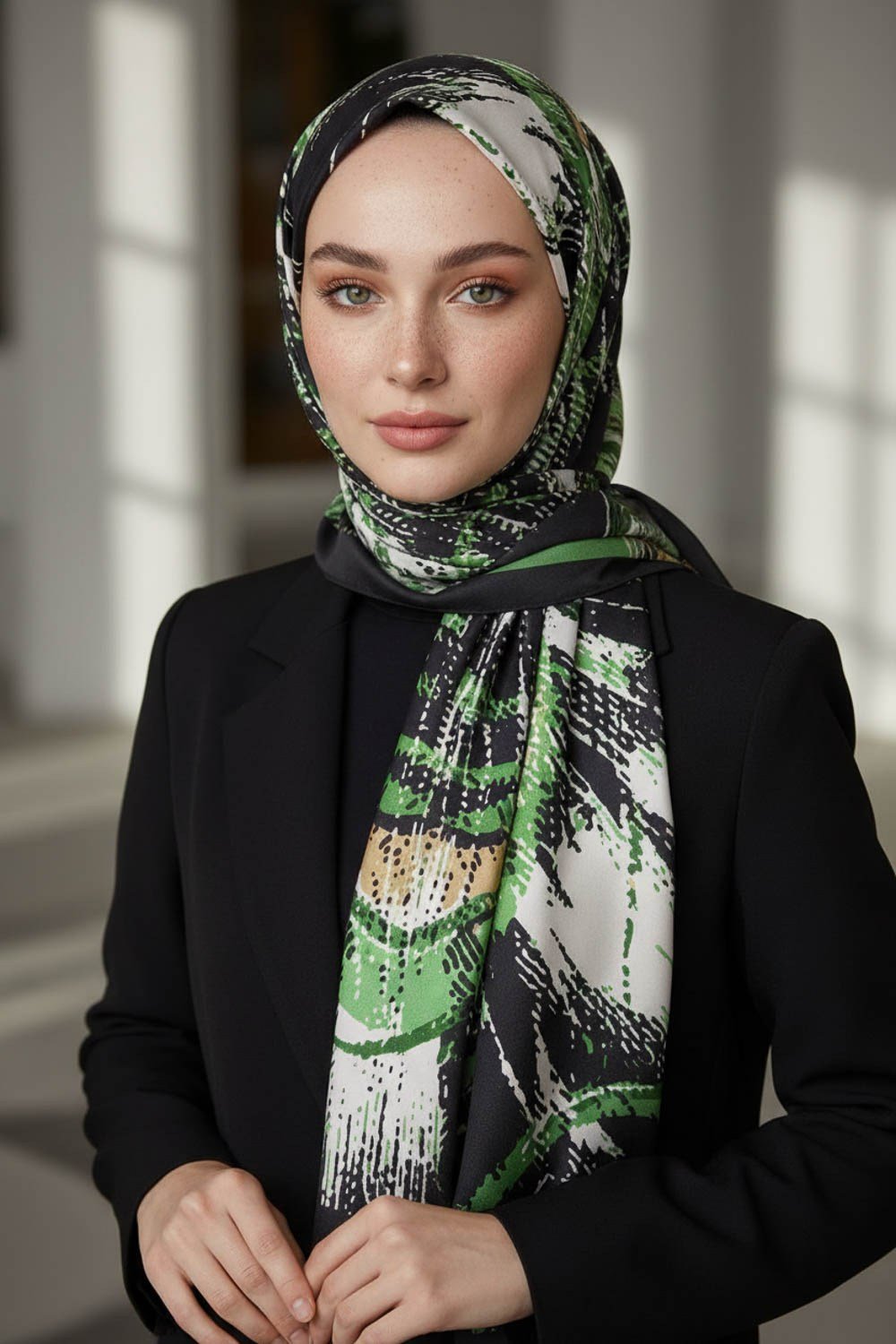 KREP DEGRADELİ ÇİZGİ DESENLİ ZÜMRÜT YEŞİLİ RENKLİ 75X195 KIRIŞMAZ ŞAL