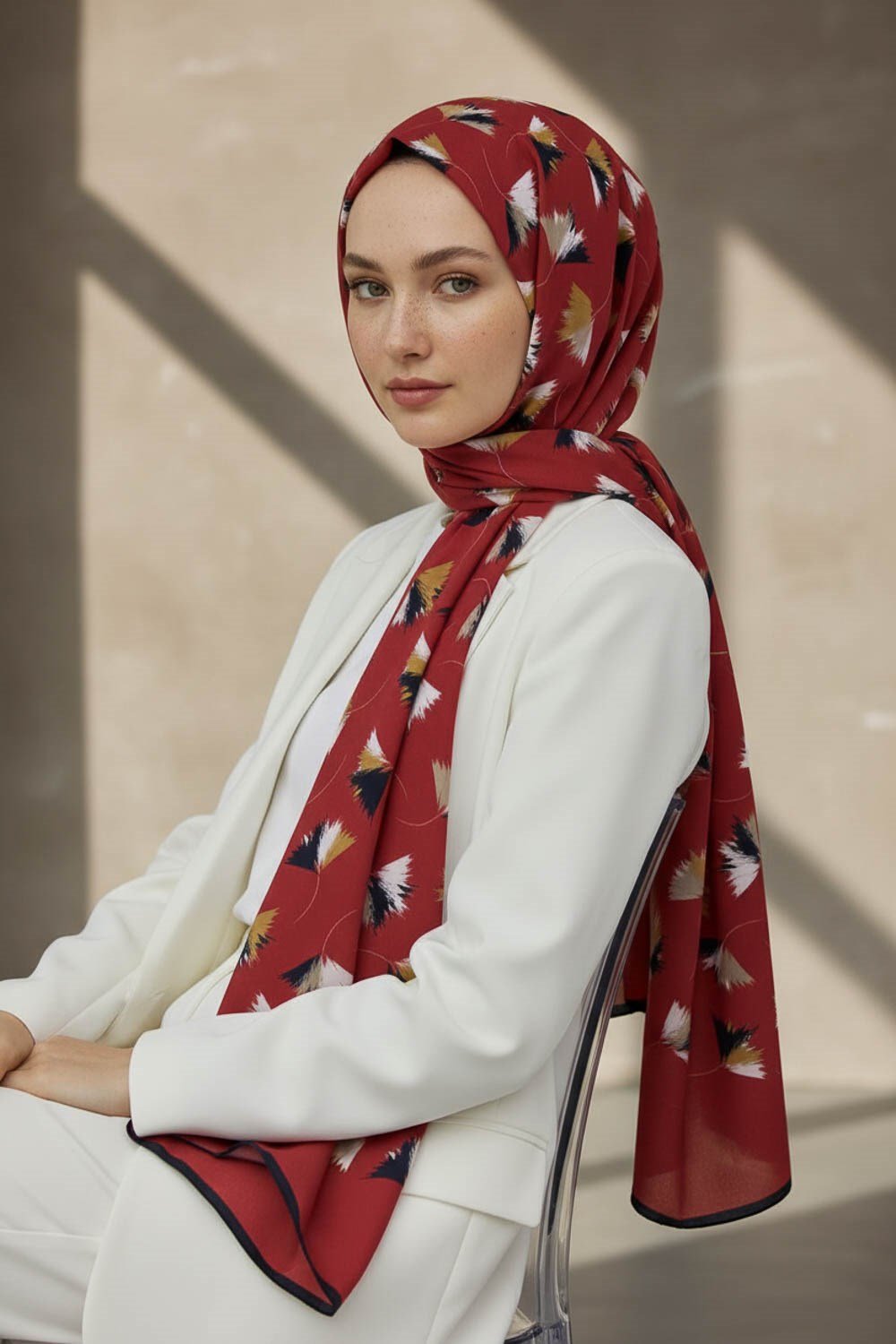 KREP YAPRAK DESENLİ BORDO RENKLİ 75X195 KIRIŞMAZ ŞAL