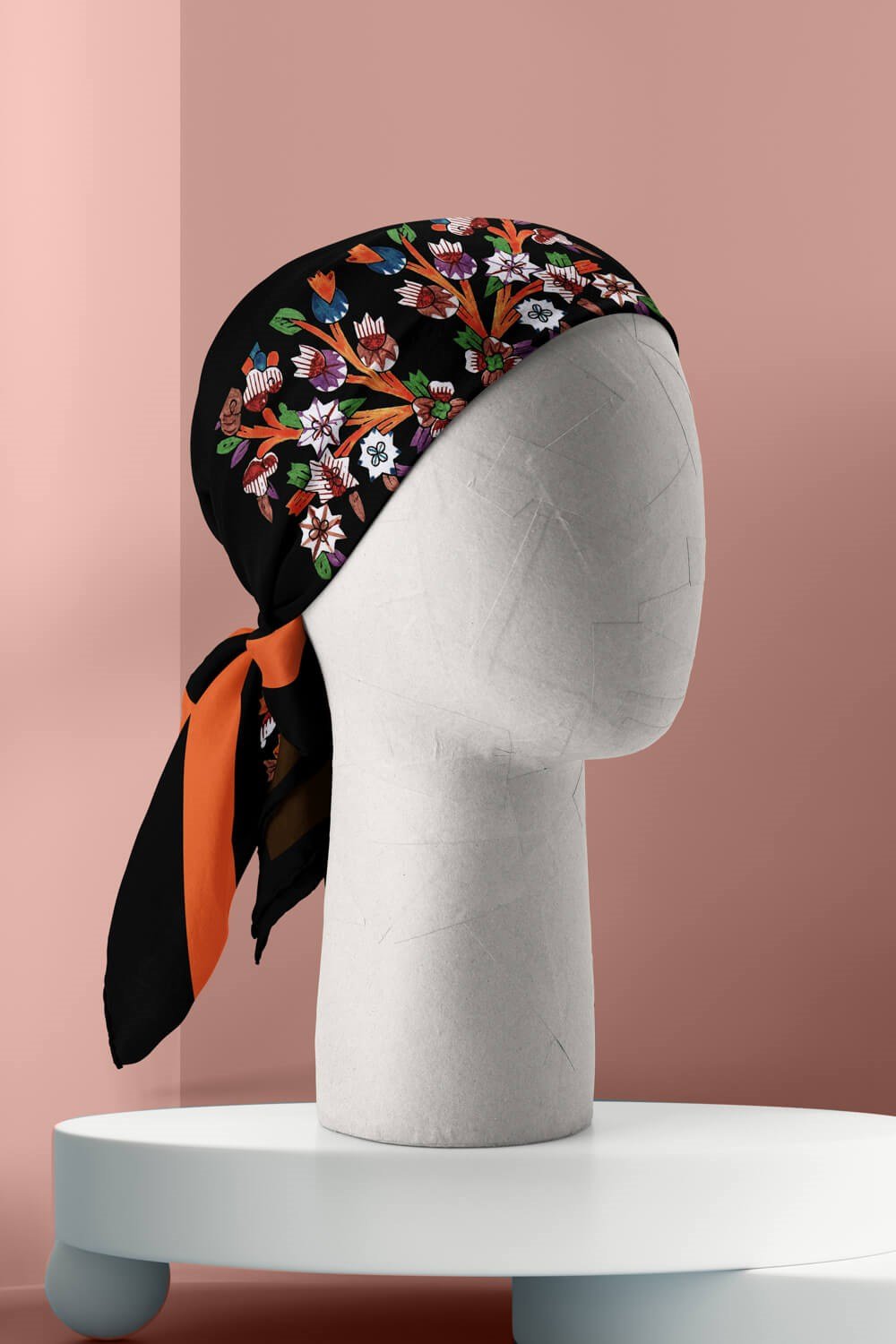 Violla B21 Kadın Siyah Çiçek Desenli 50x50 Bandana DG01579-22