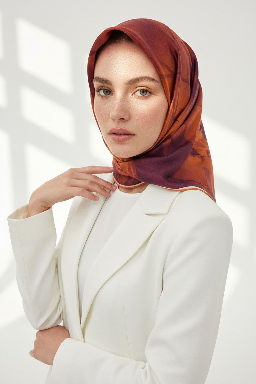 100% Twill İpek Çiçek Desenli Taba Renkli 90x90 Dikim Şekli : El Dikişi Eşarp