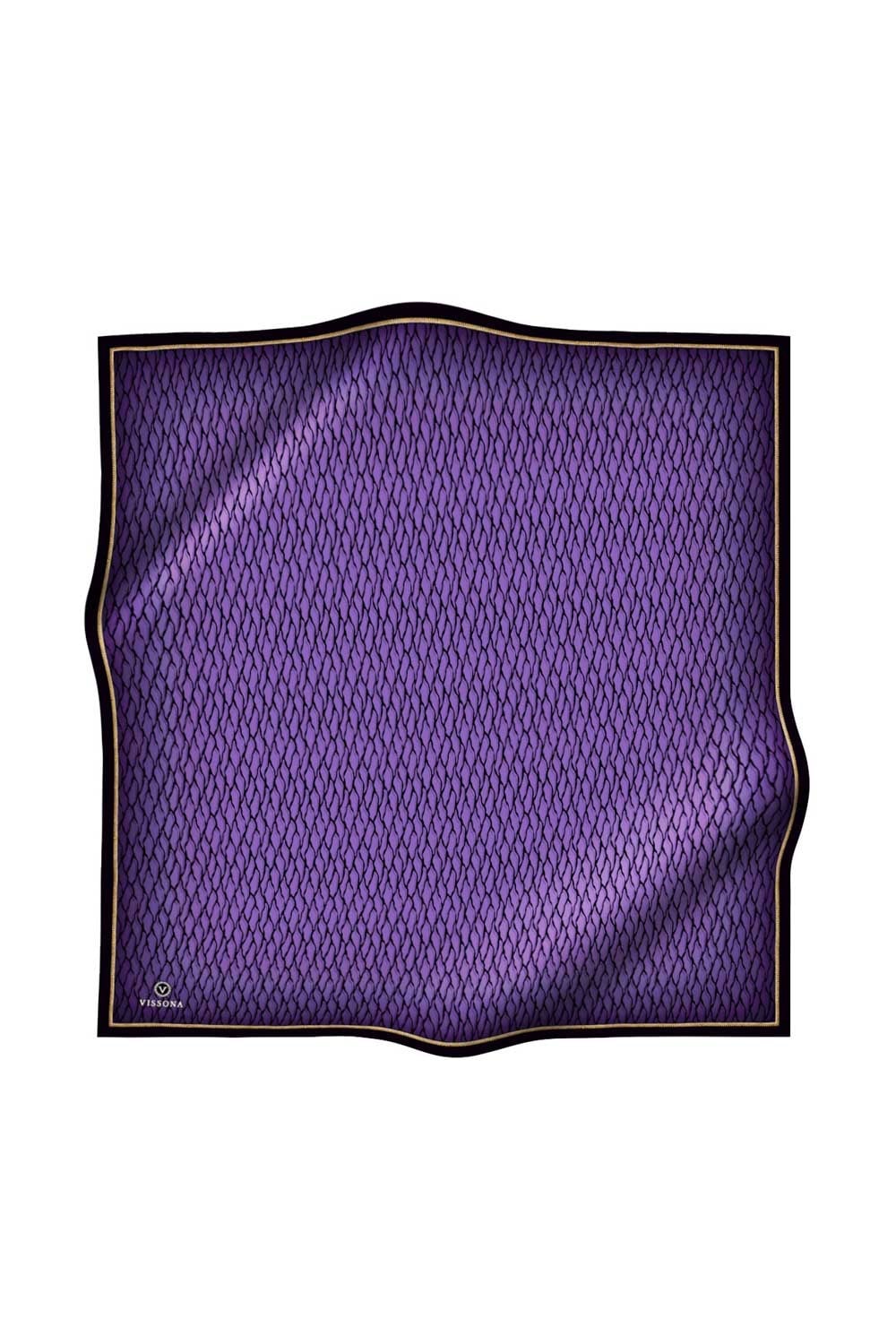 %100 Twill İpek File Desenli Lila - Siyah Renkli 90x90 Eşarp Dikim Şekli : El Dikişi