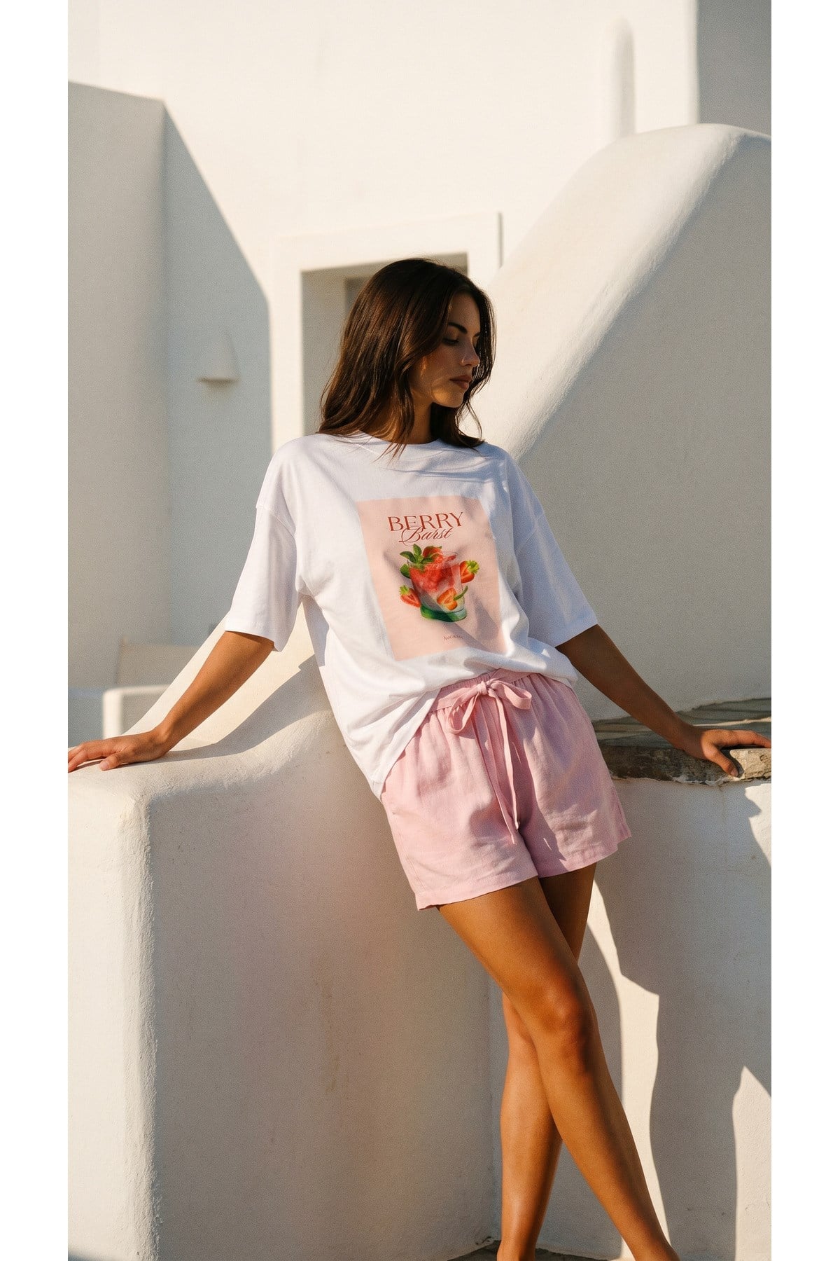Ekru Amia&Co. Bisiklet Yaka Oversize Baskılı T-Shirt
