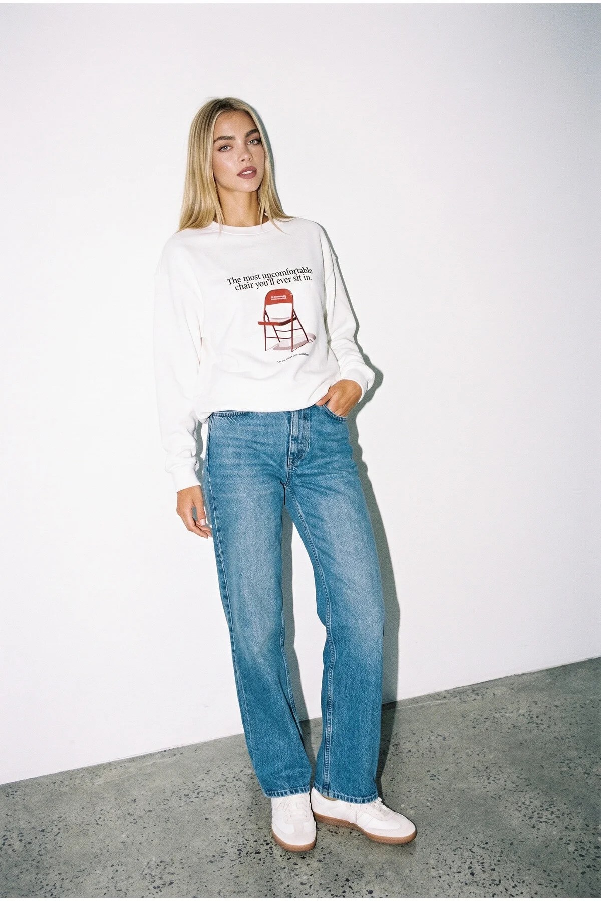 Ekru Ekru Renk Baskı Detaylı Oversize Sweatshirt