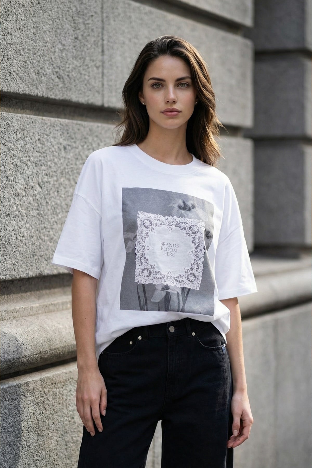 Ekru Amia&Co Marka Baskı Detaylı Kısa Kollu T-Shirt