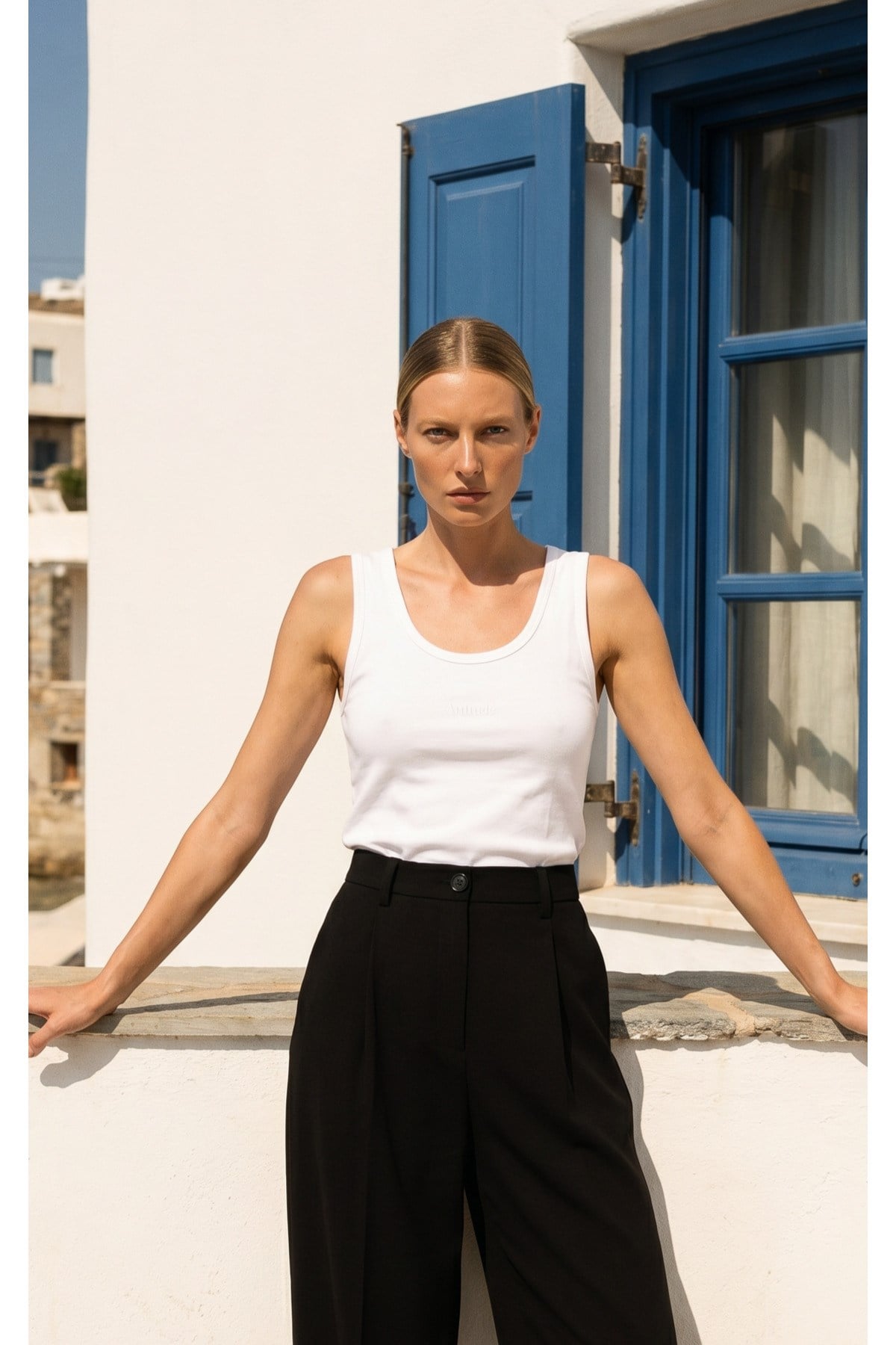 Ekru %100 Pamuk Amia&Co. Basic Askılı Kadın Kolsuz T-Shirt