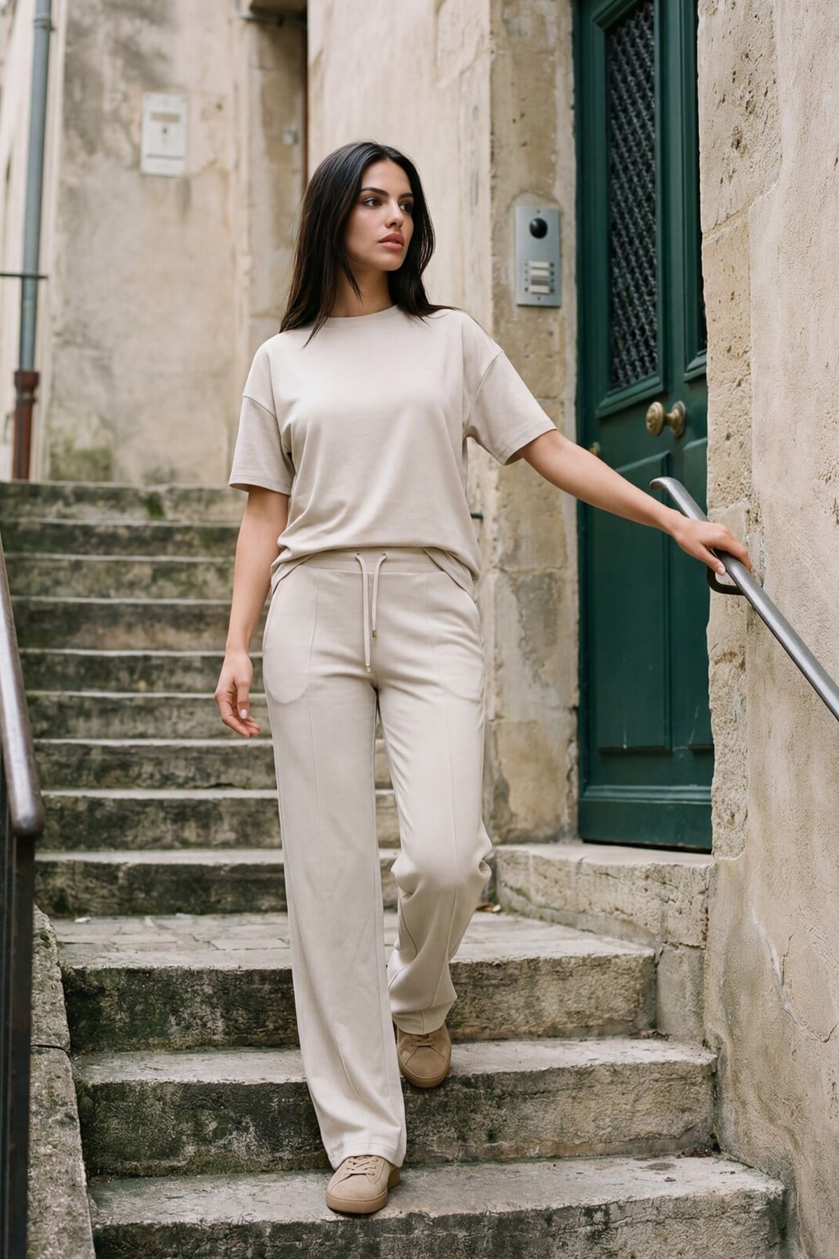 Bej Amia&Co Marka Oversize Kadın Eşofman Alt Üst Takım