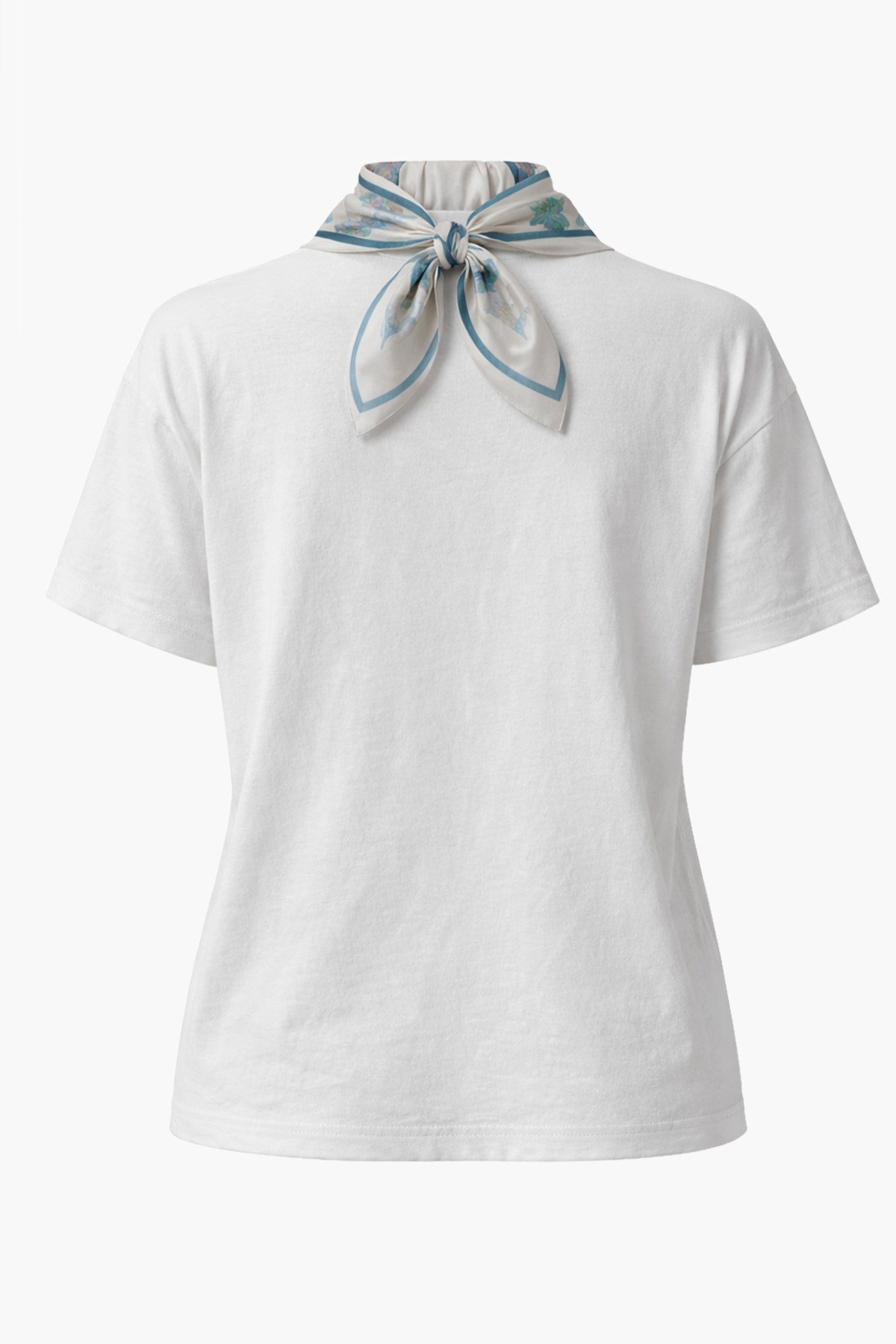 Ekru Amia&Co. Bisiklet Yaka Fular Detaylı Vintage Vazo Baskılı Oversize T-Shirt
