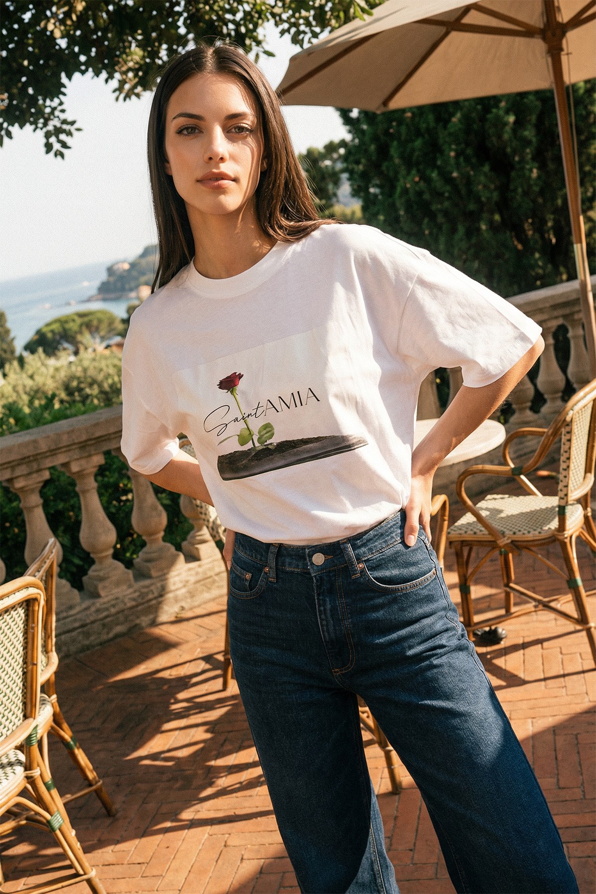 Ekru Amia&Co Baskı Detaylı Kısa Kollu T-Shirt
