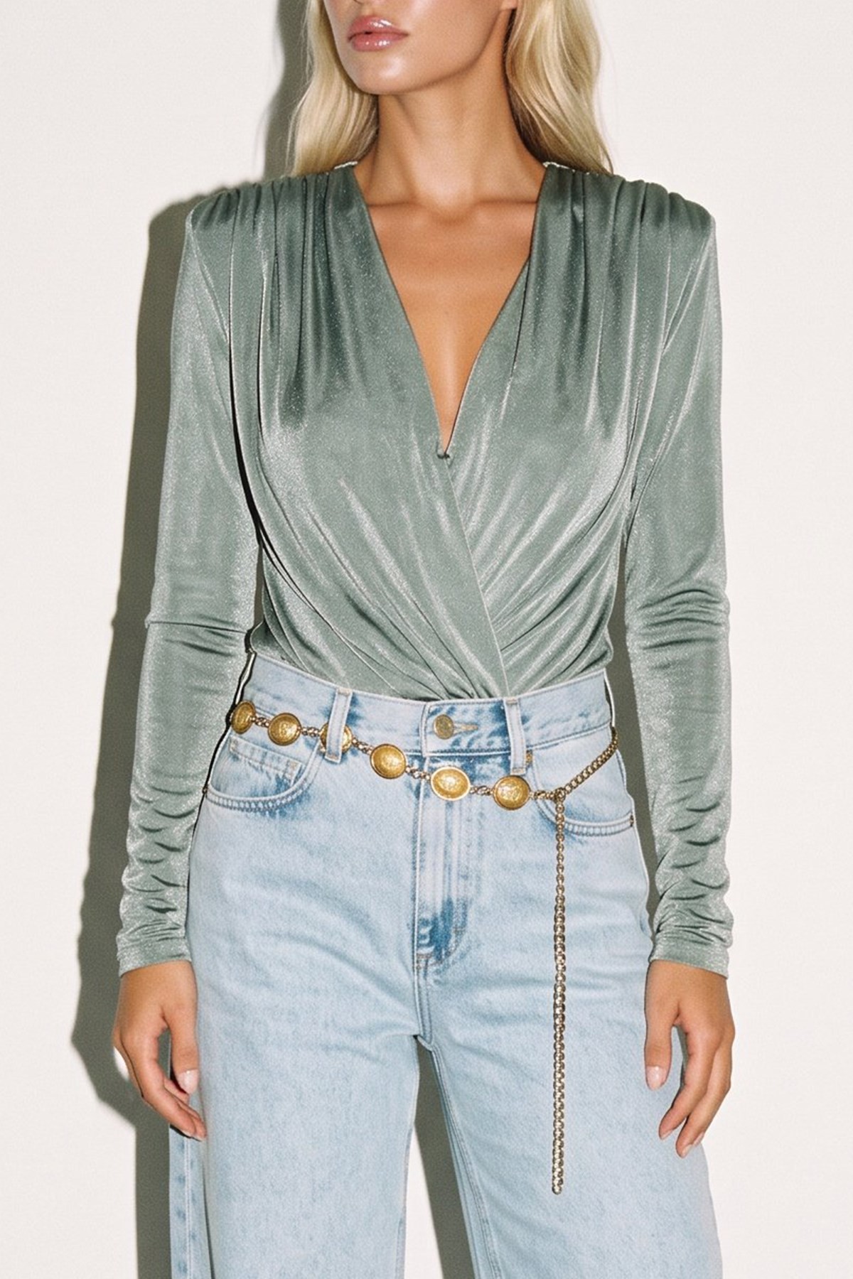 Yeşil Drape Detaylı Body