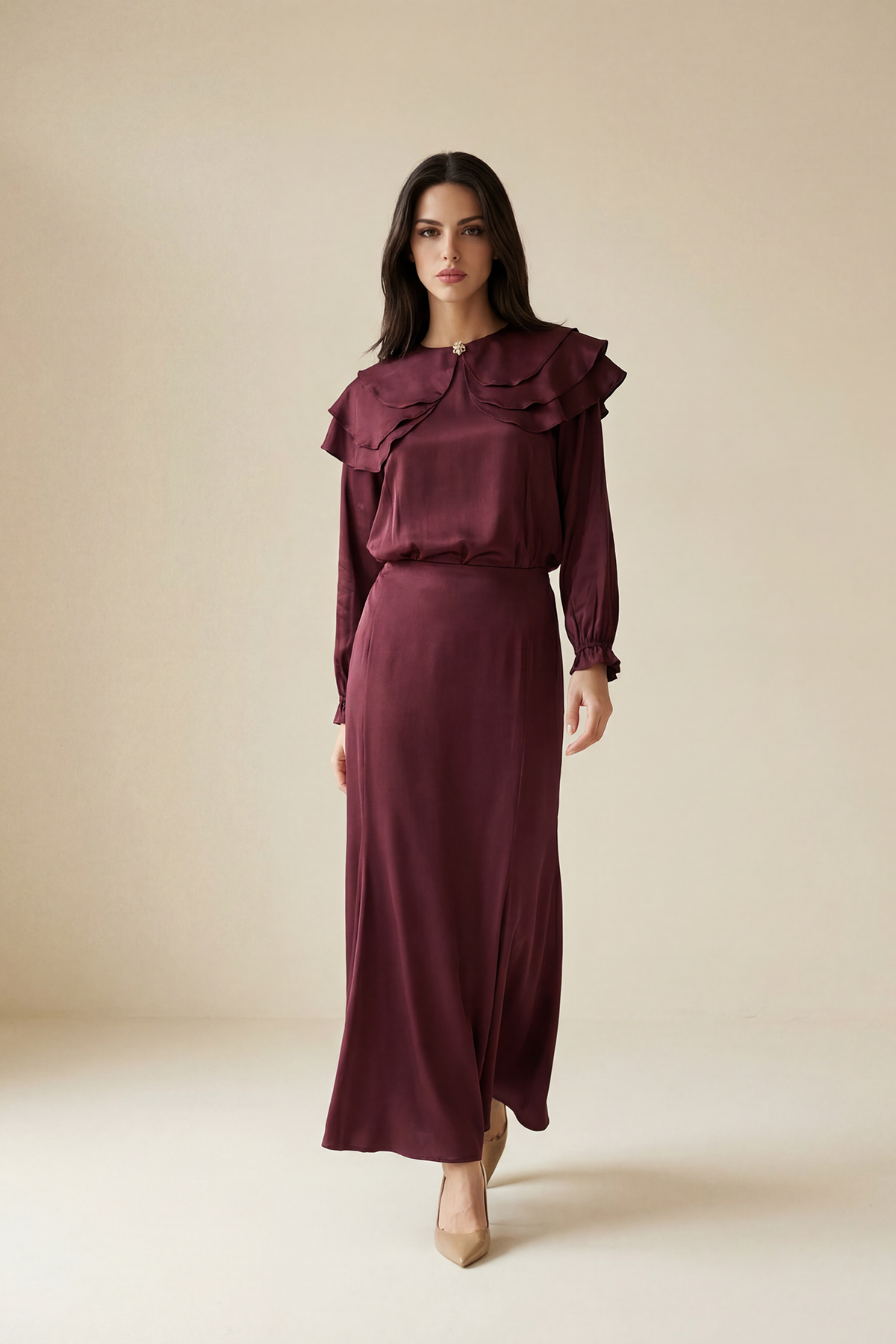 Bordo Rahat Kesim Midi Boy Etek