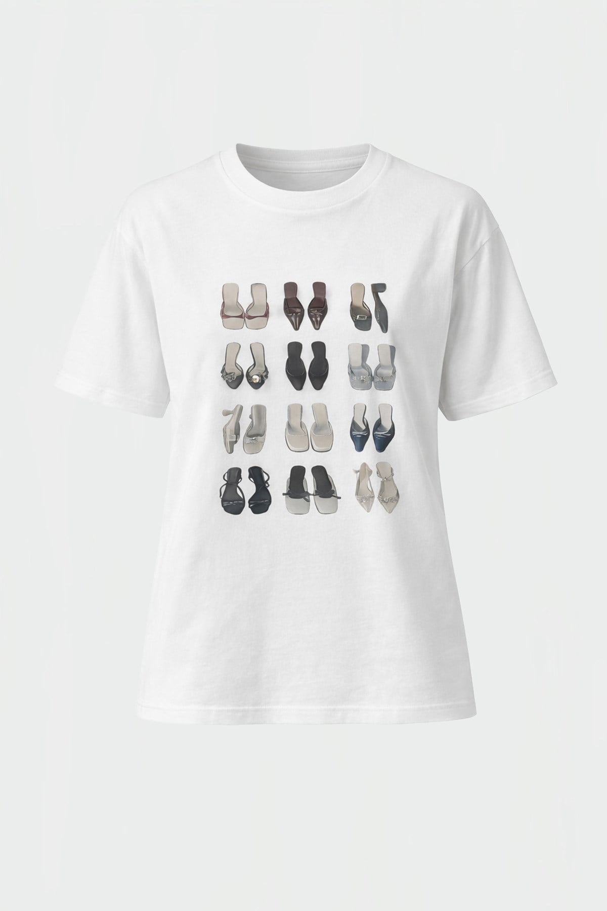 Ekru %100 Pamuk Amia&Co. Bisiklet Yaka Taş İşlemeli Baskılı Oversize Kadın T-Shirt