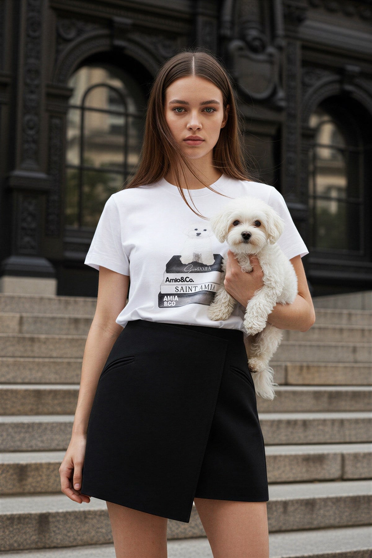 Ekru Amia&Co Marka Bisiklet Yaka Baskılı T-Shirt