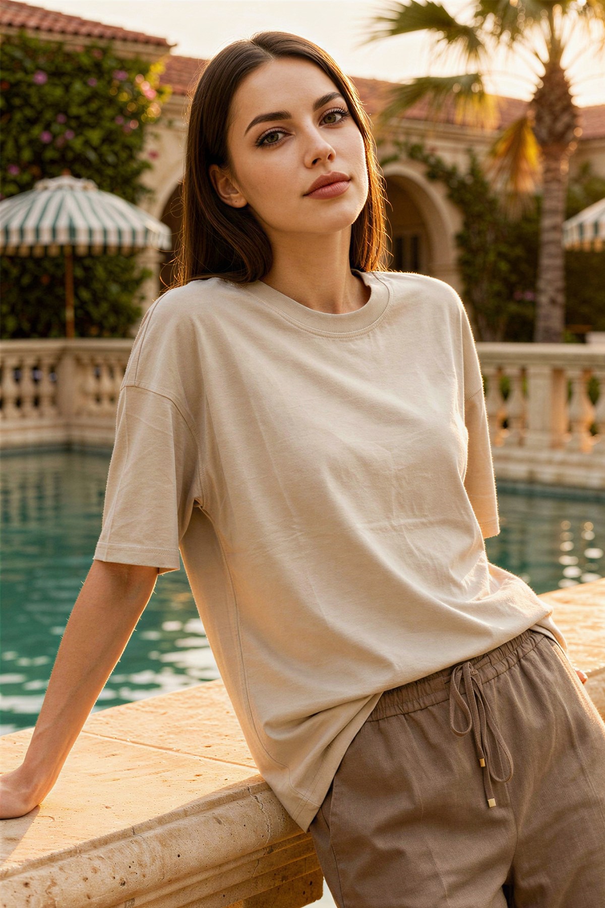 Duman Amia&Co Marka %100 Pamuk Oversize Basic Kısa Kollu Bisiklet Yaka Kadın T-Shirt