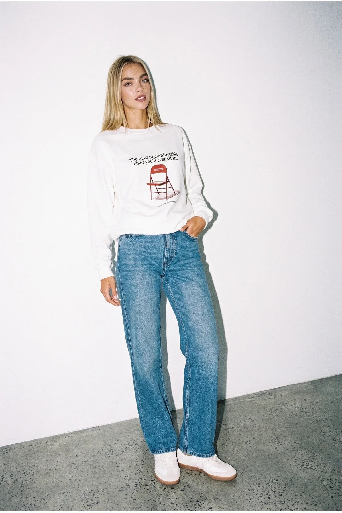 Ekru Ekru Renk Baskı Detaylı Oversize Sweatshirt