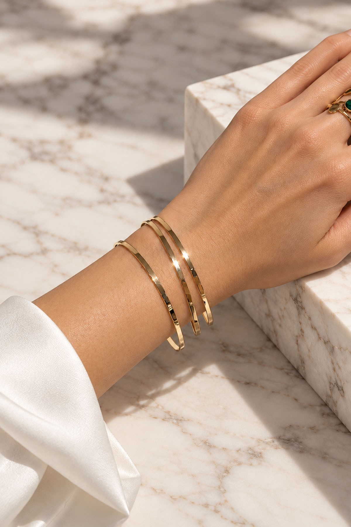 Gold İnce Plaka 3'Lü Rose Gold Ajda Bilezik 60mm