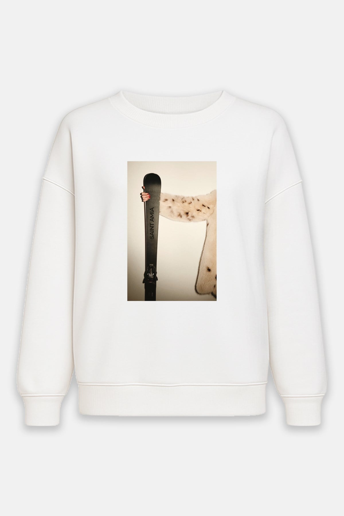Ekru Amia&Co Marka Bisiklet Yaka Baskılı Oversize Şardonlu Sweatshirt
